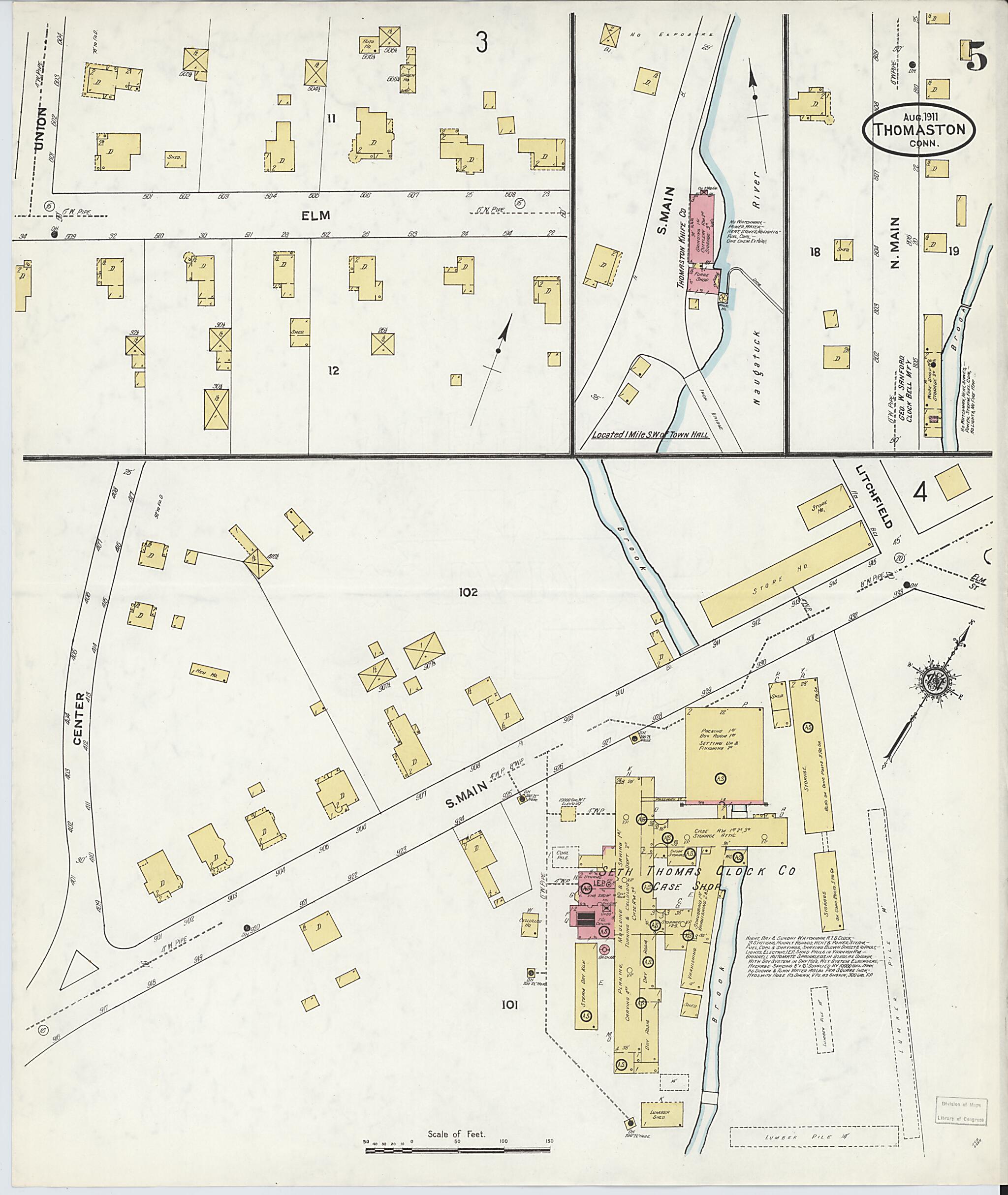 This old map of Thomaston, Litchfield County, Connecticut was created by Sanborn Map Company in 1911