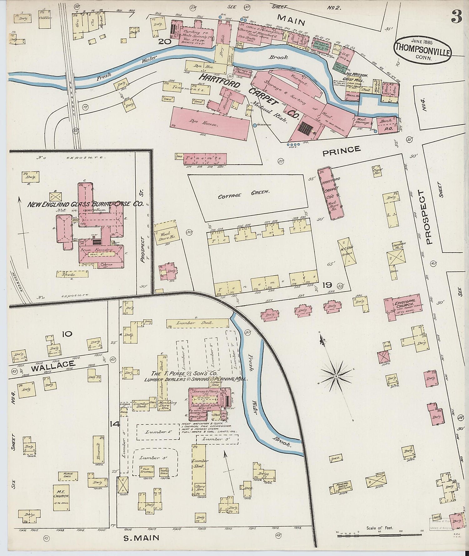 This old map of Thompsonville, Hartford County, Connecticut was created by Sanborn Map Company in 1885