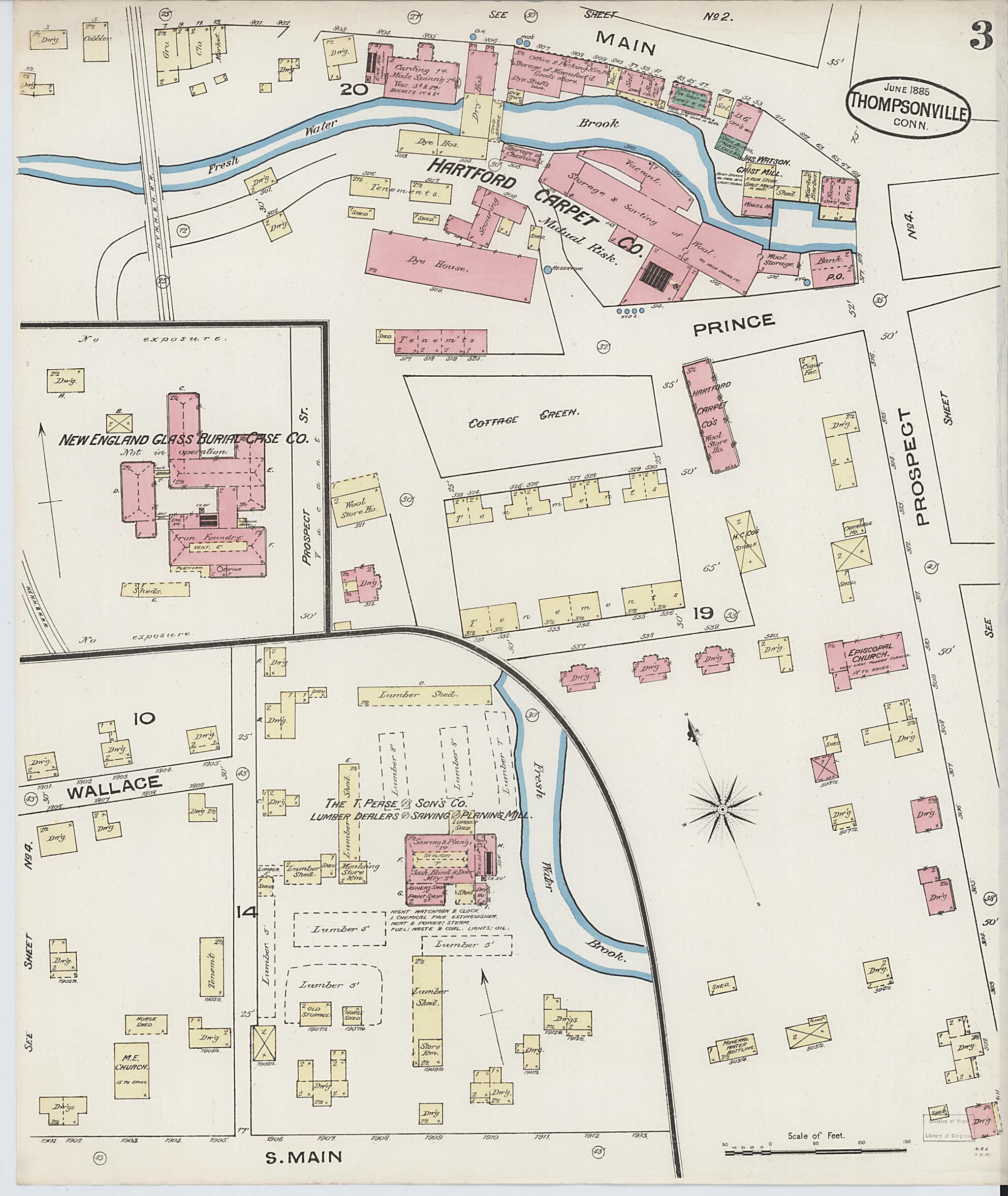 This old map of Thompsonville, Hartford County, Connecticut was created by Sanborn Map Company in 1885
