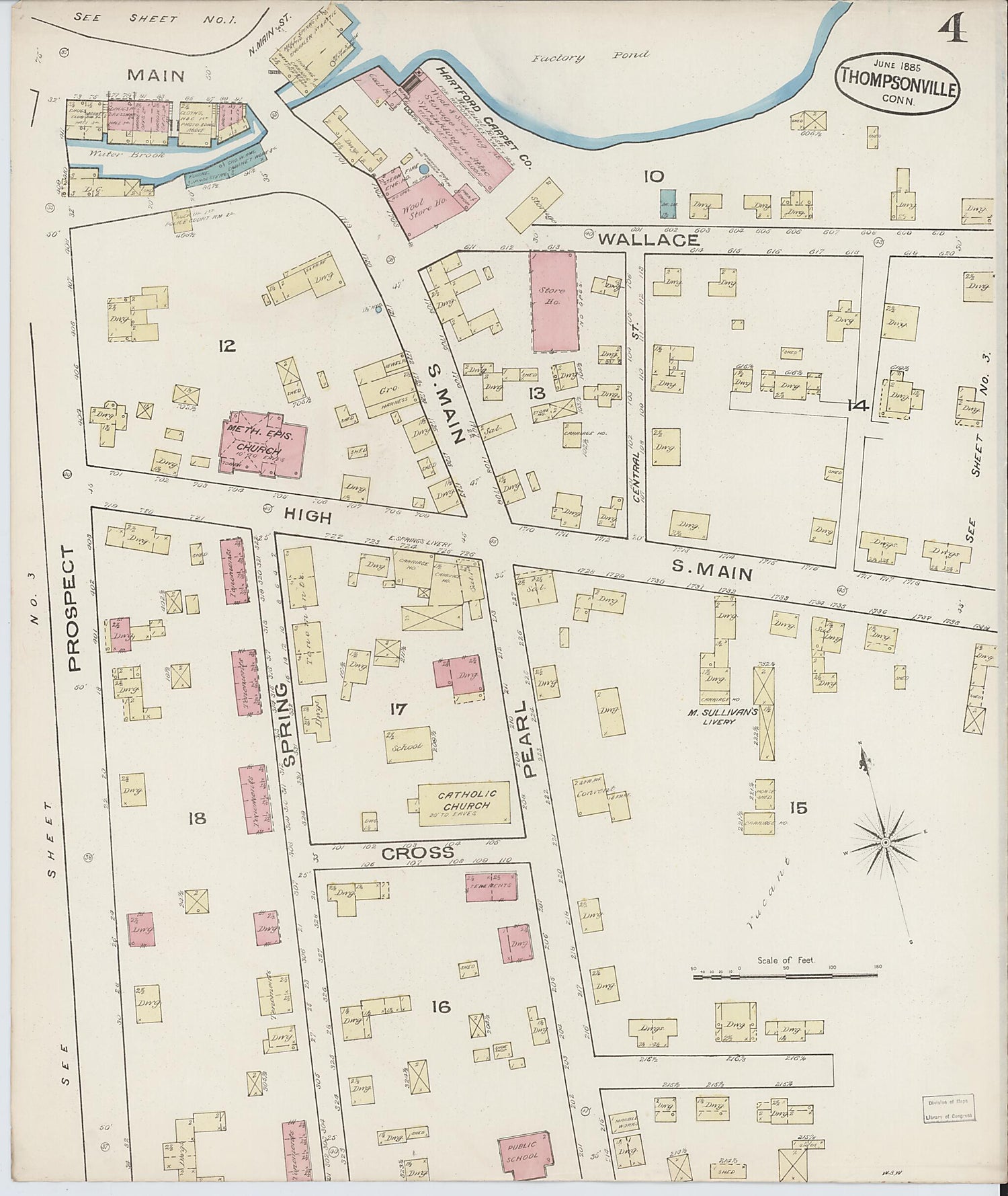 This old map of Thompsonville, Hartford County, Connecticut was created by Sanborn Map Company in 1885