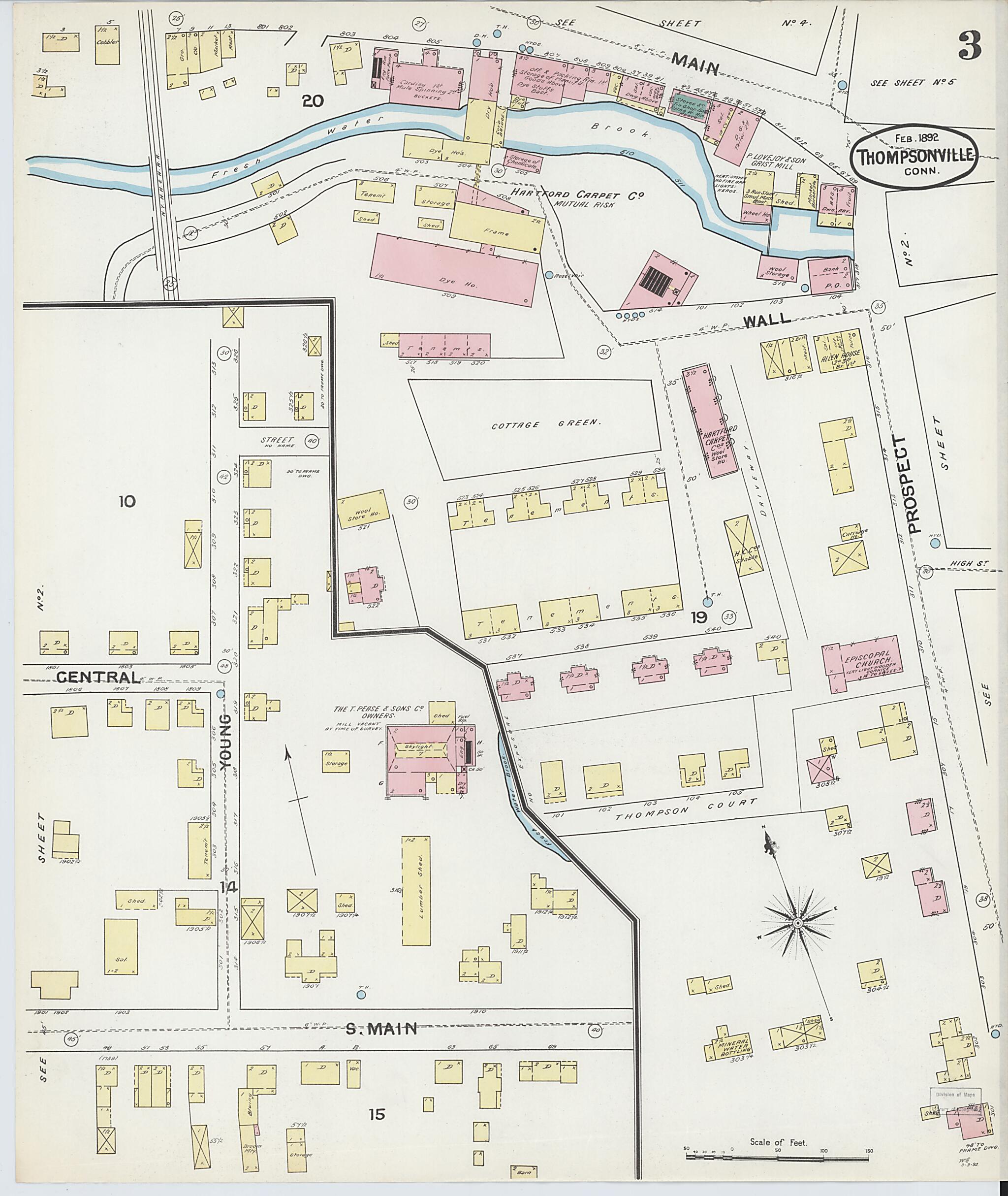 This old map of Thompsonville, Hartford County, Connecticut was created by Sanborn Map Company in 1892