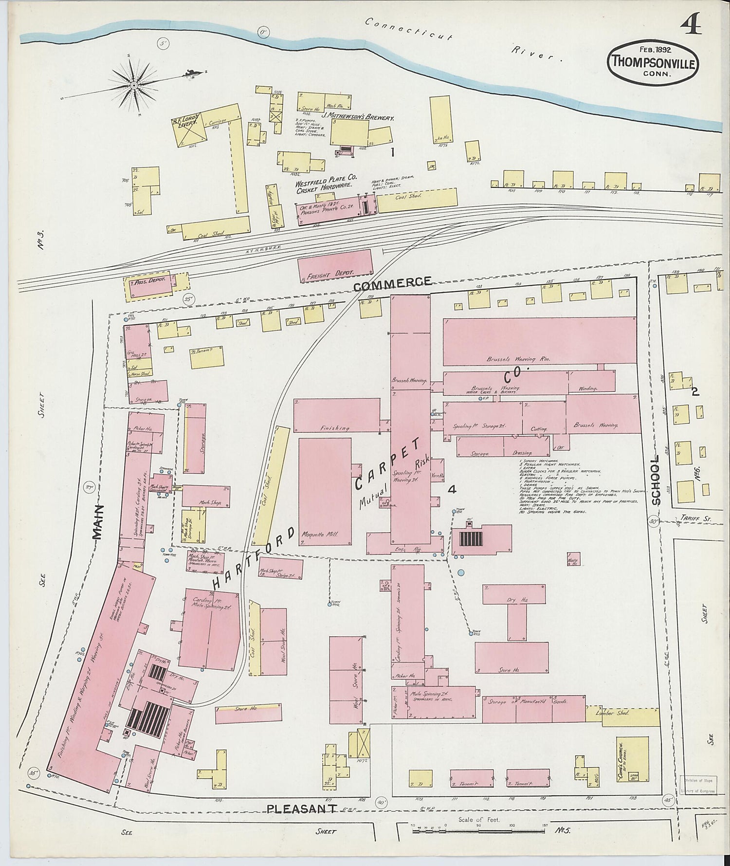 This old map of Thompsonville, Hartford County, Connecticut was created by Sanborn Map Company in 1892