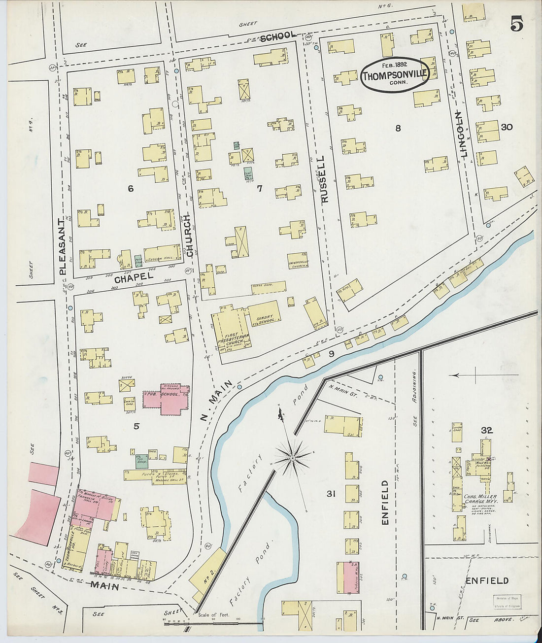 This old map of Thompsonville, Hartford County, Connecticut was created by Sanborn Map Company in 1892