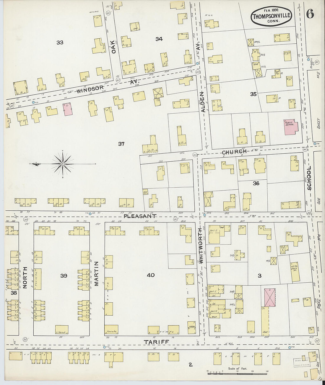 This old map of Thompsonville, Hartford County, Connecticut was created by Sanborn Map Company in 1892