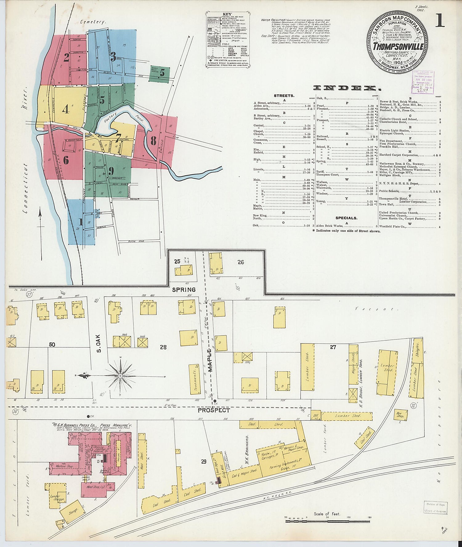 This old map of Thompsonville, Hartford County, Connecticut was created by Sanborn Map Company in 1905