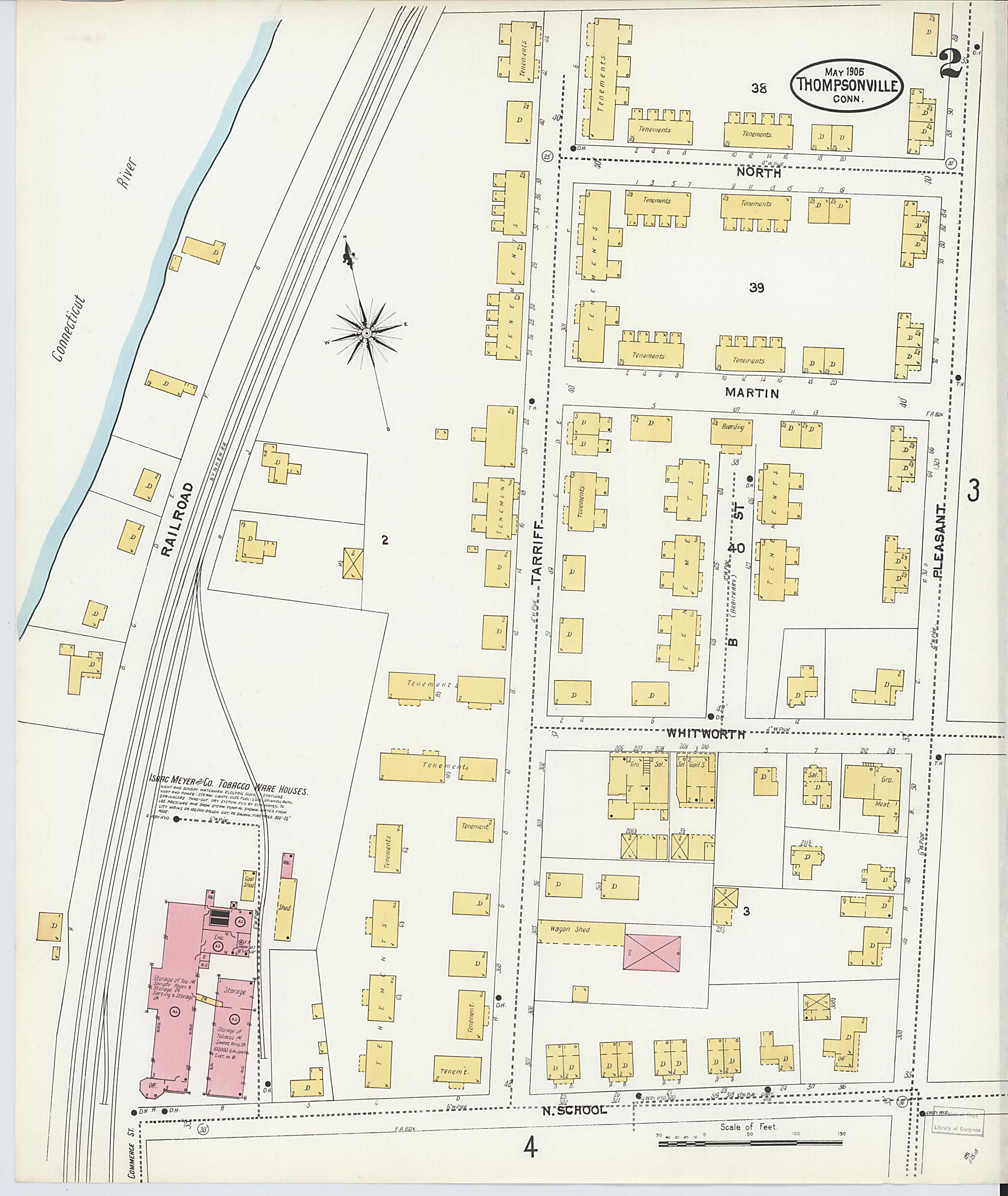 This old map of Thompsonville, Hartford County, Connecticut was created by Sanborn Map Company in 1905