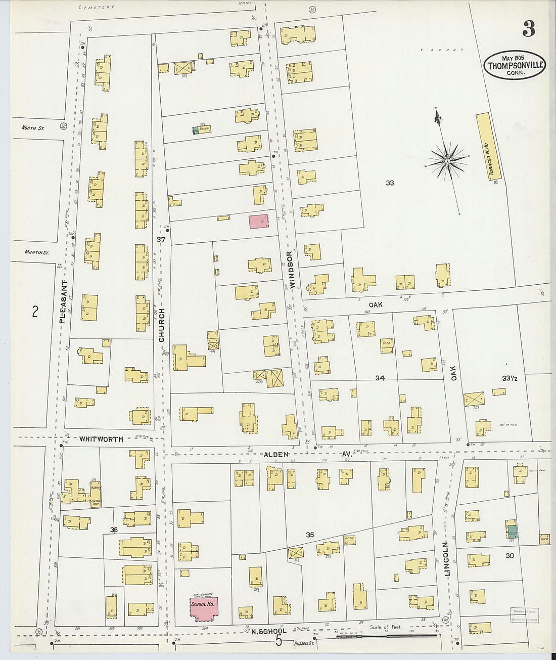 This old map of Thompsonville, Hartford County, Connecticut was created by Sanborn Map Company in 1905