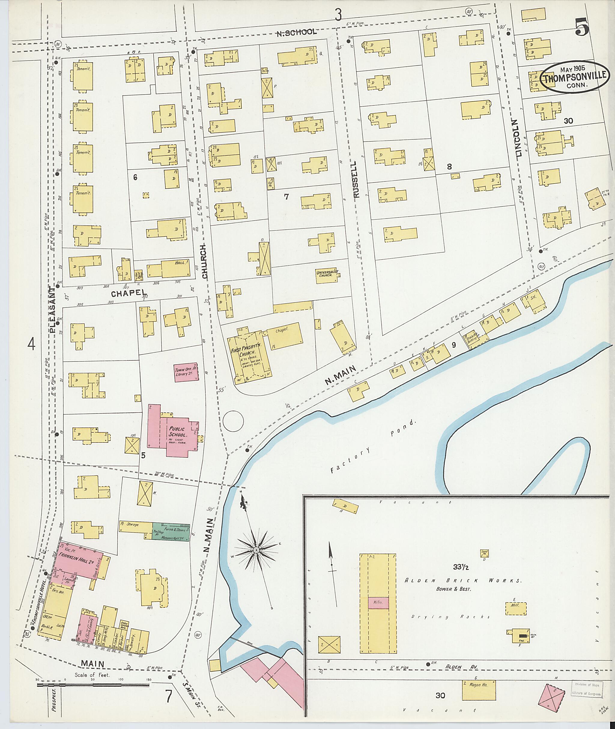 This old map of Thompsonville, Hartford County, Connecticut was created by Sanborn Map Company in 1905