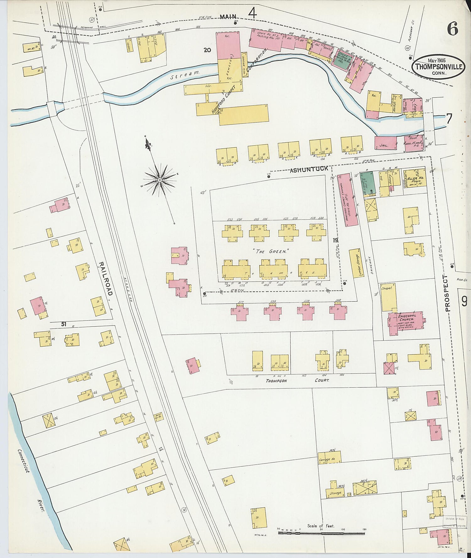 This old map of Thompsonville, Hartford County, Connecticut was created by Sanborn Map Company in 1905