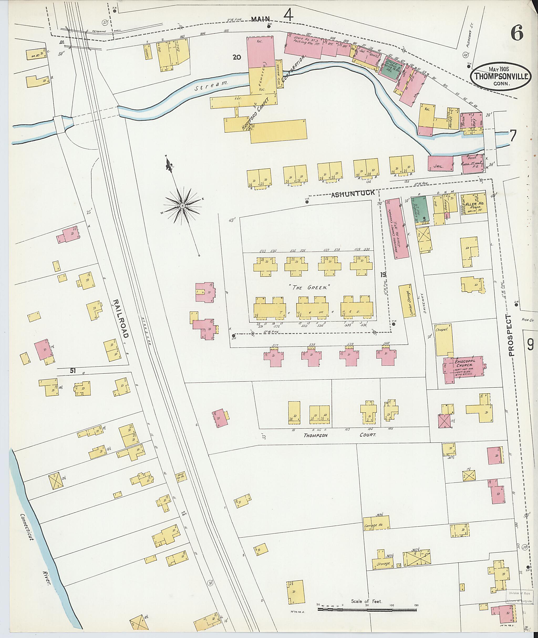 This old map of Thompsonville, Hartford County, Connecticut was created by Sanborn Map Company in 1905