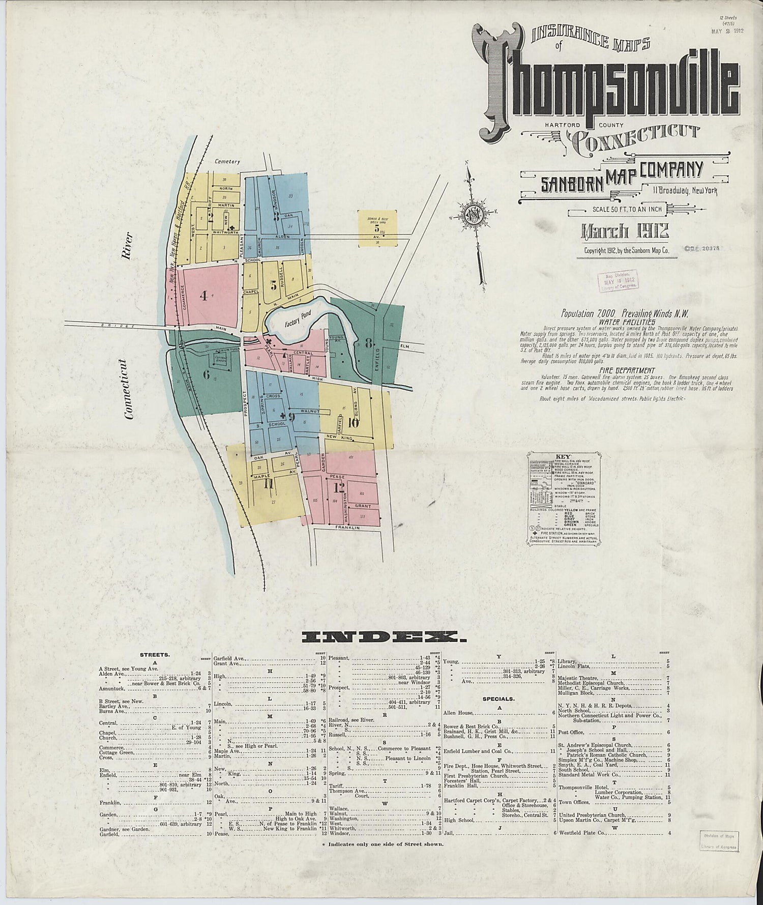 This old map of Thompsonville, Hartford County, Connecticut was created by Sanborn Map Company in 1912
