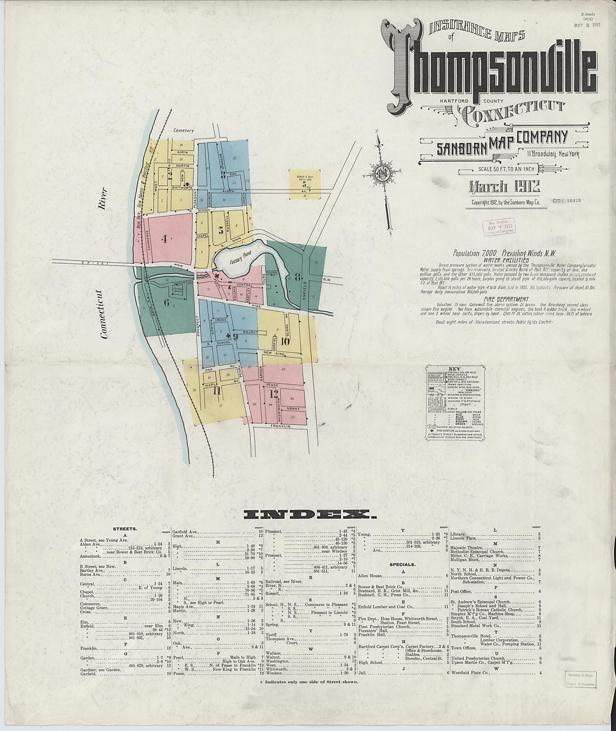 This old map of Thompsonville, Hartford County, Connecticut was created by Sanborn Map Company in 1912