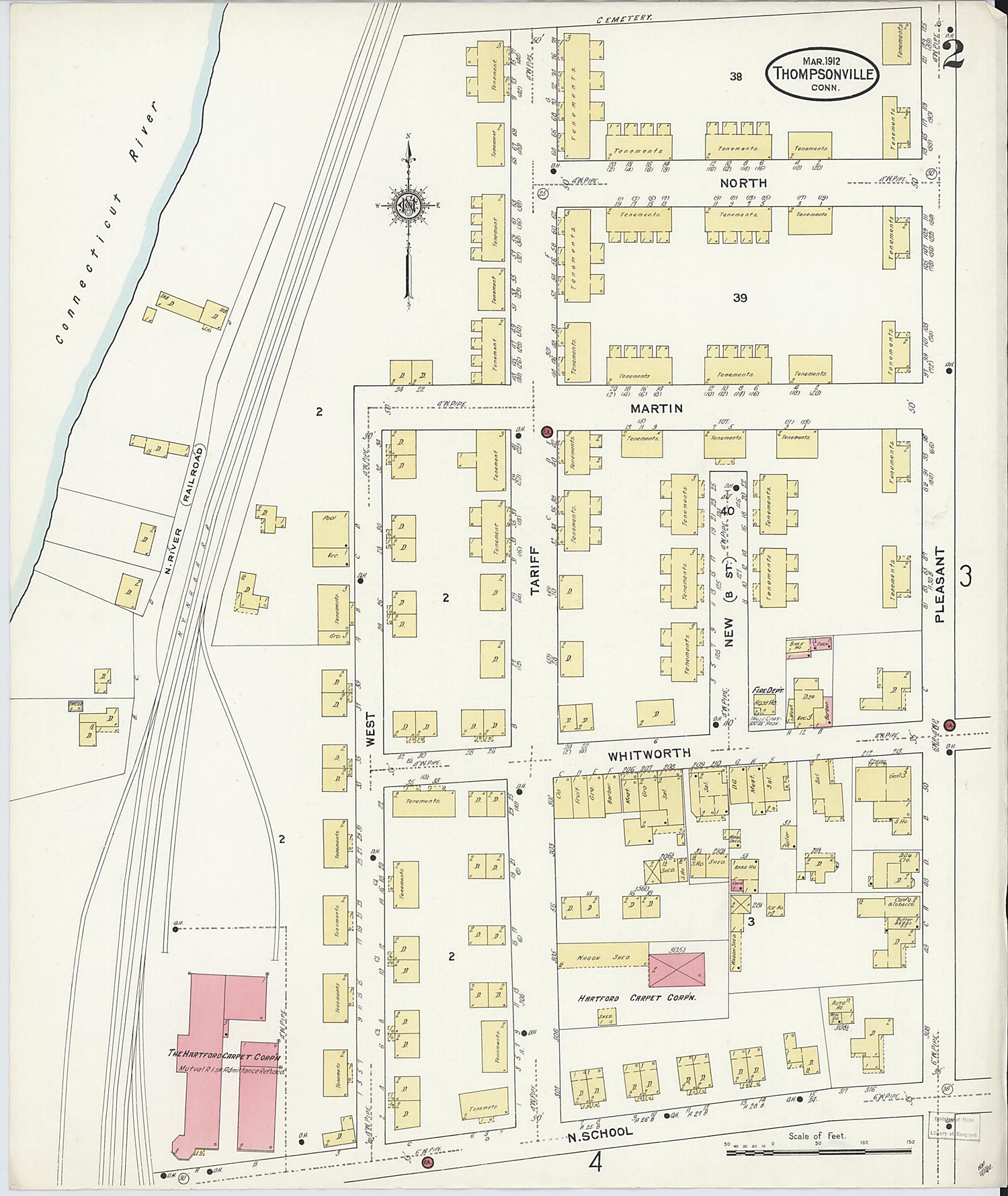 This old map of Thompsonville, Hartford County, Connecticut was created by Sanborn Map Company in 1912