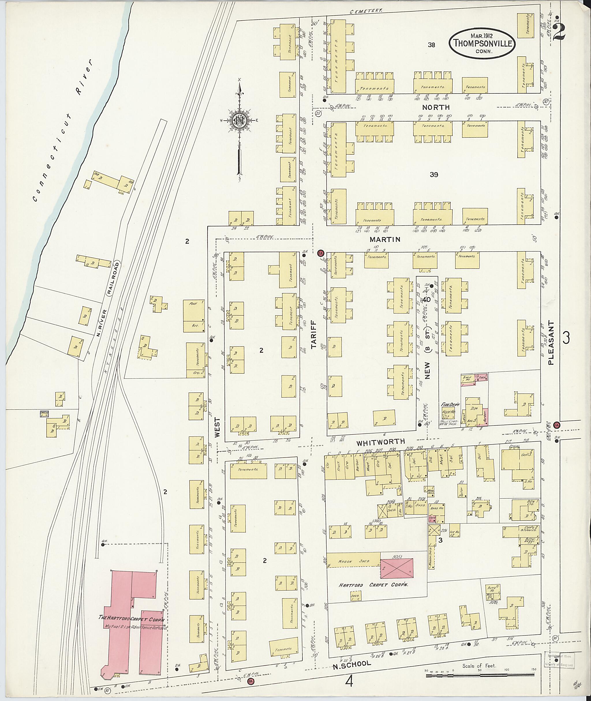 This old map of Thompsonville, Hartford County, Connecticut was created by Sanborn Map Company in 1912