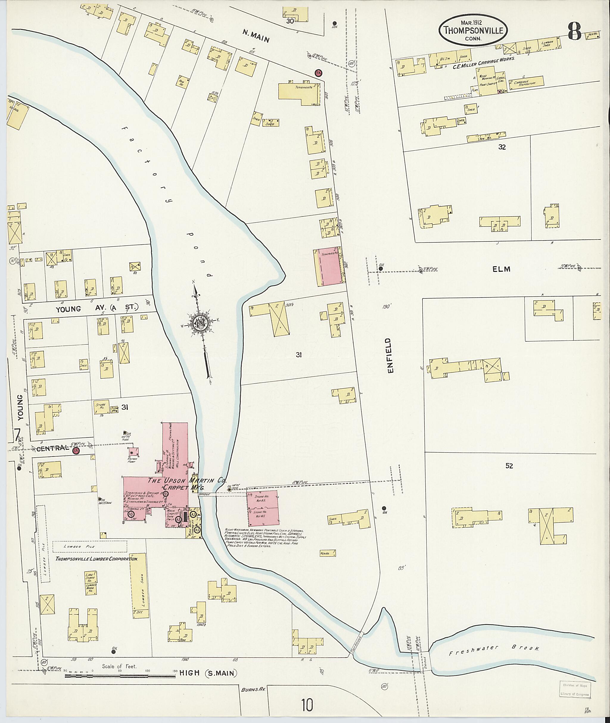 This old map of Thompsonville, Hartford County, Connecticut was created by Sanborn Map Company in 1912