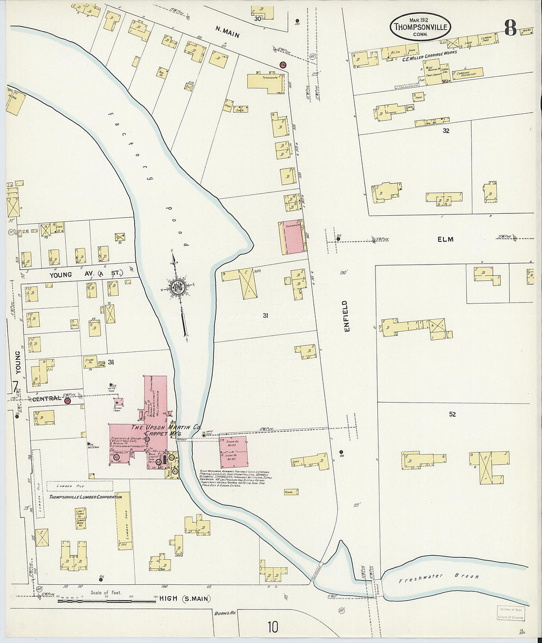 This old map of Thompsonville, Hartford County, Connecticut was created by Sanborn Map Company in 1912