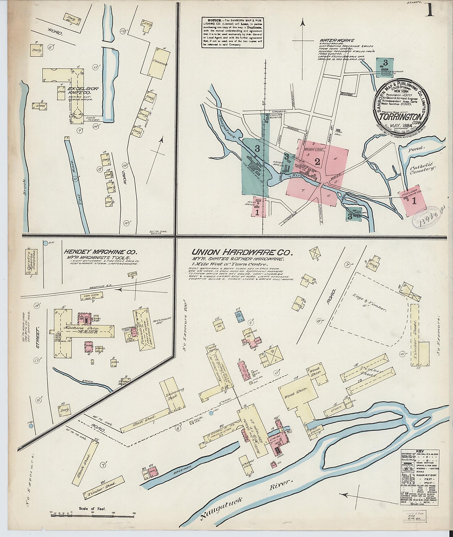 This old map of Torrington, Litchfield County, Connecticut was created by Sanborn Map Company in 1884