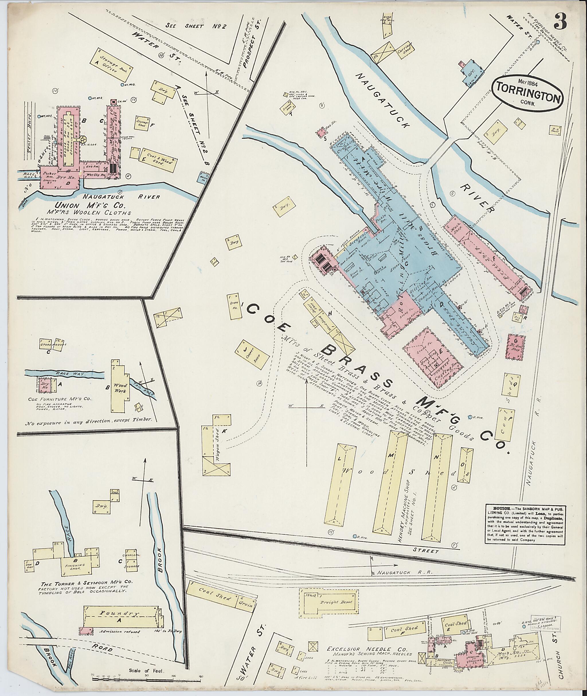 This old map of Torrington, Litchfield County, Connecticut was created by Sanborn Map Company in 1884