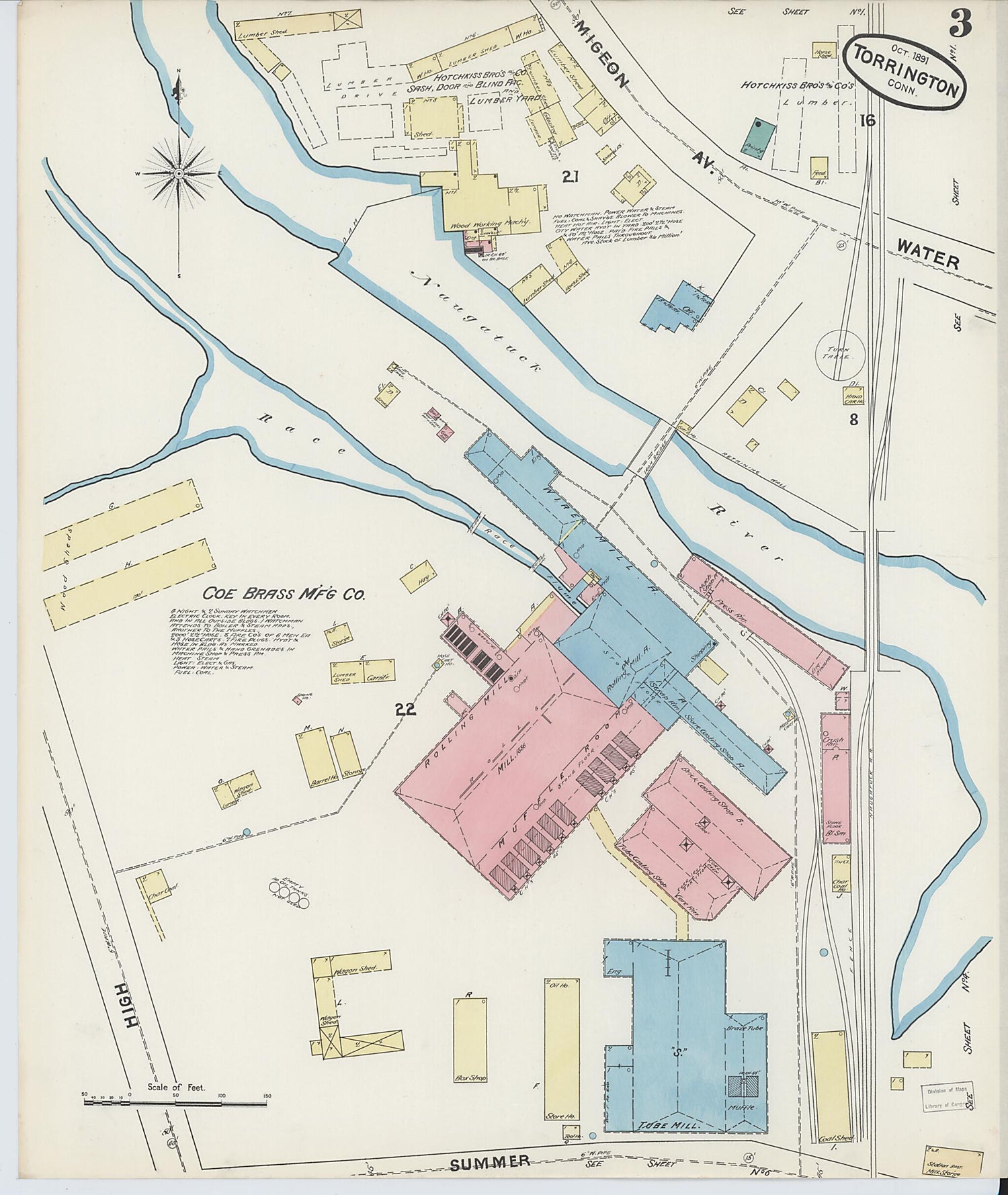 This old map of Torrington, Litchfield County, Connecticut was created by Sanborn Map Company in 1891