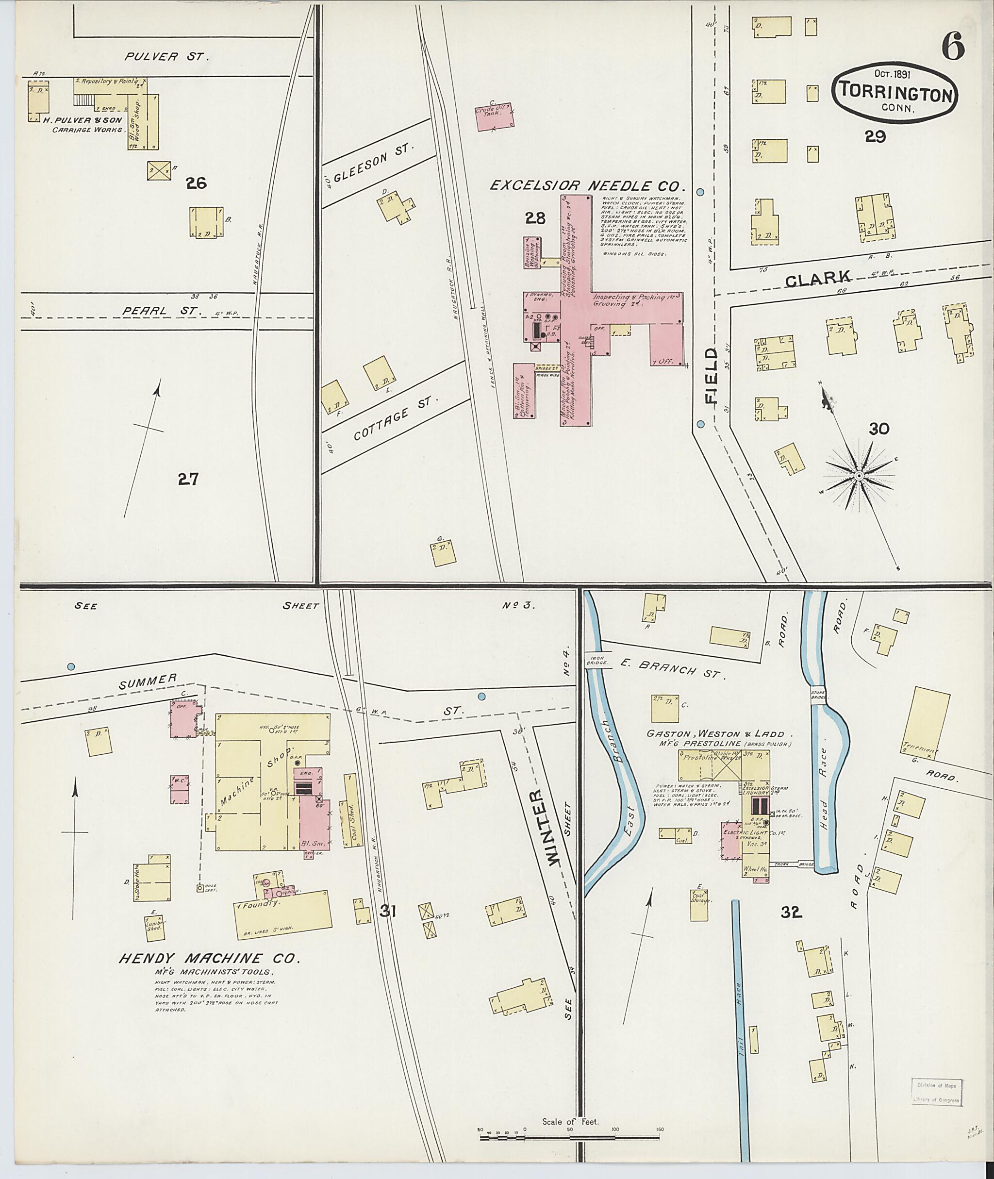 This old map of Torrington, Litchfield County, Connecticut was created by Sanborn Map Company in 1891