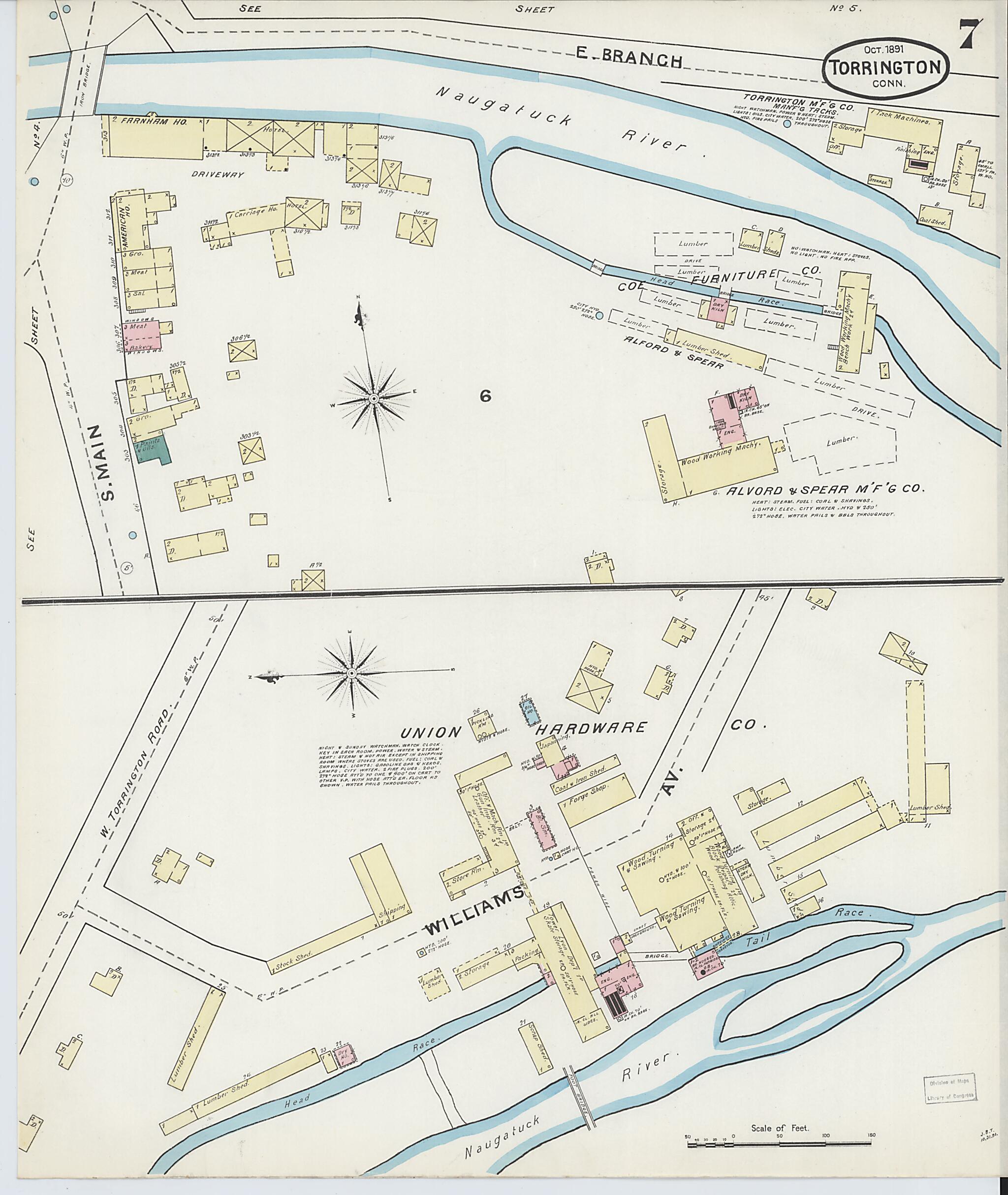This old map of Torrington, Litchfield County, Connecticut was created by Sanborn Map Company in 1891