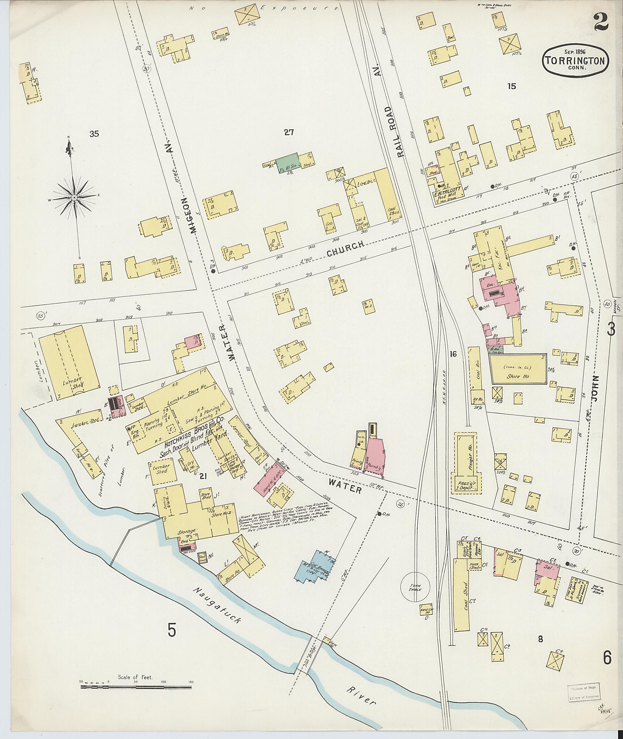 This old map of Torrington, Litchfield County, Connecticut was created by Sanborn Map Company in 1896