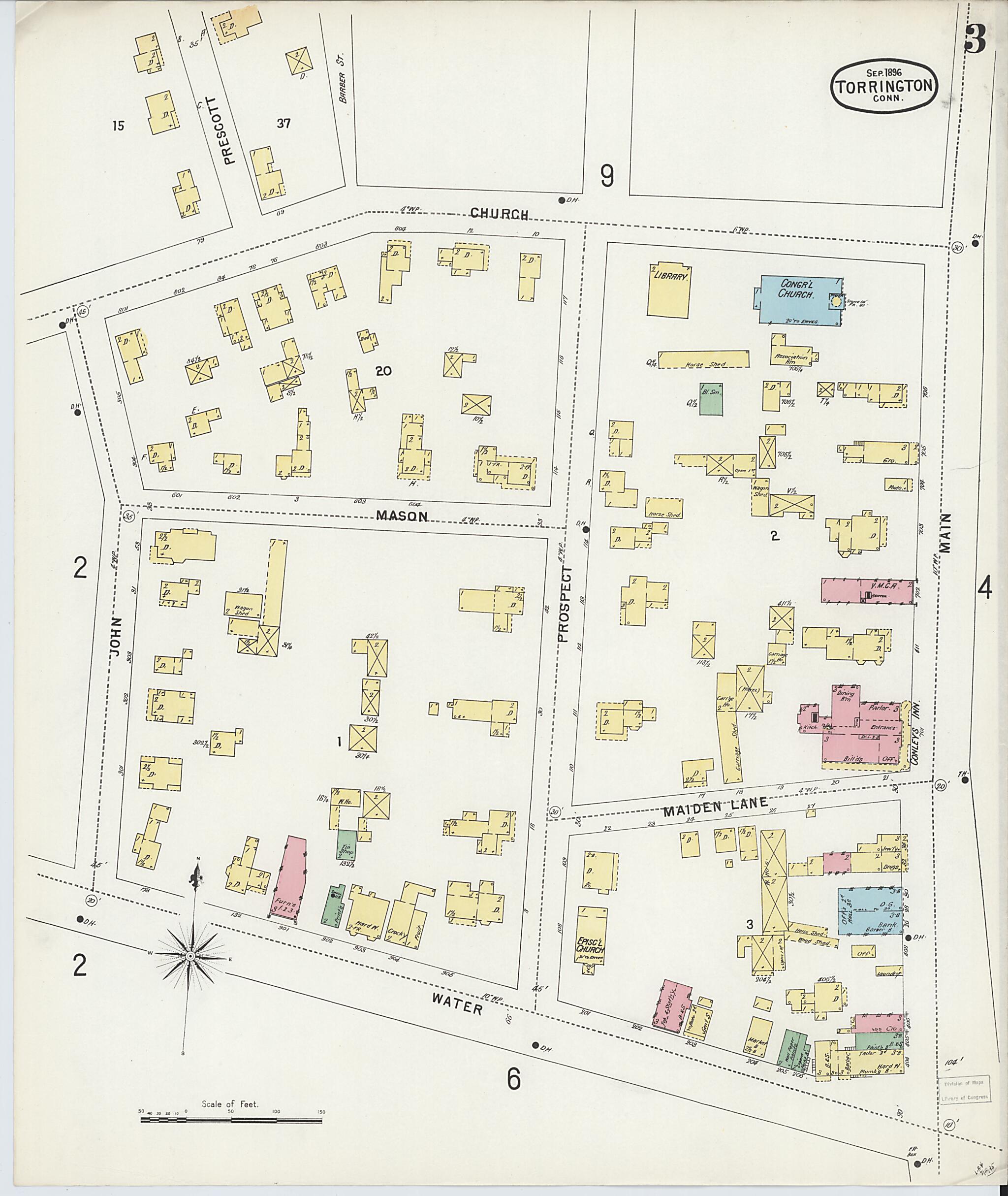 This old map of Torrington, Litchfield County, Connecticut was created by Sanborn Map Company in 1896