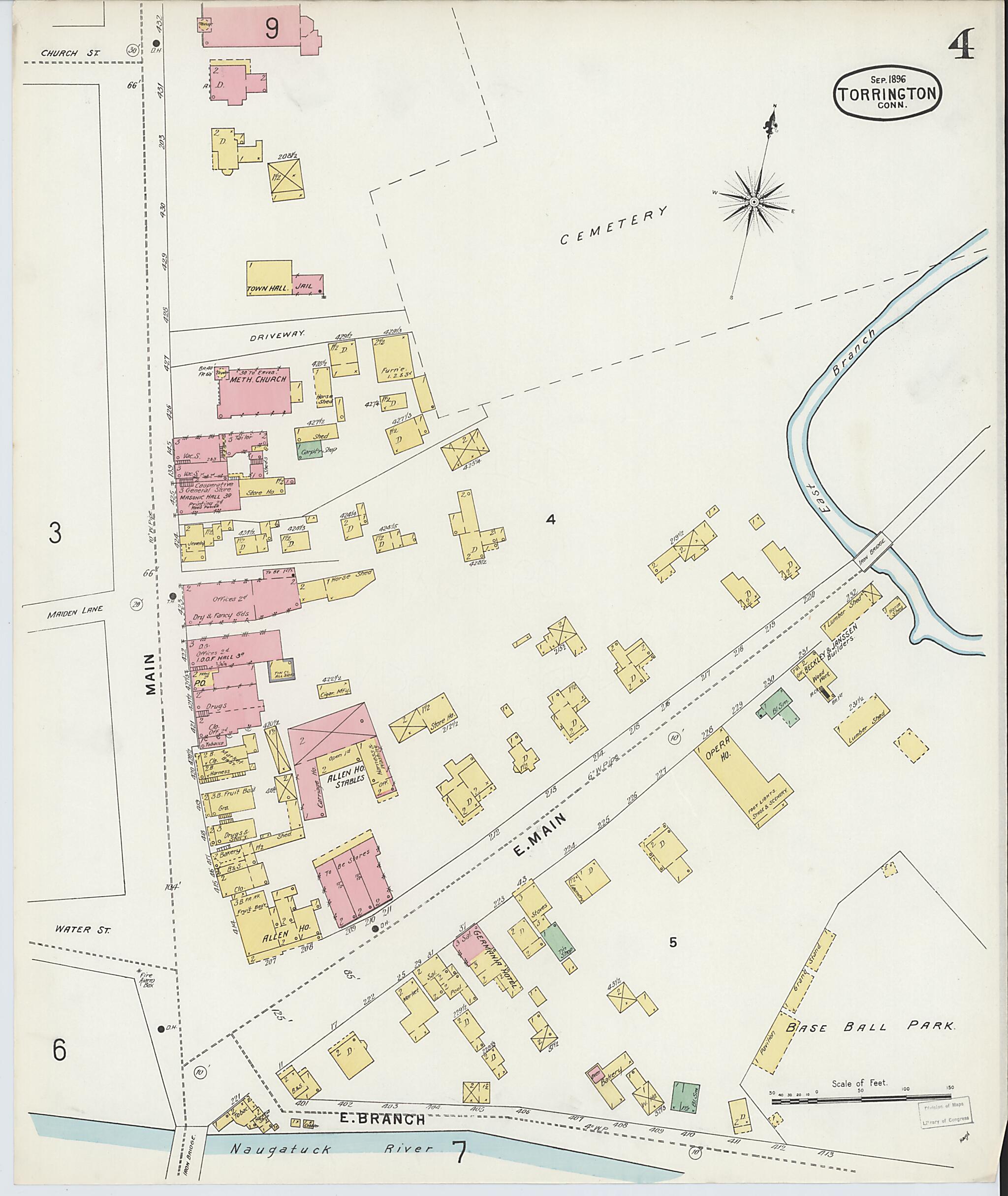 This old map of Torrington, Litchfield County, Connecticut was created by Sanborn Map Company in 1896