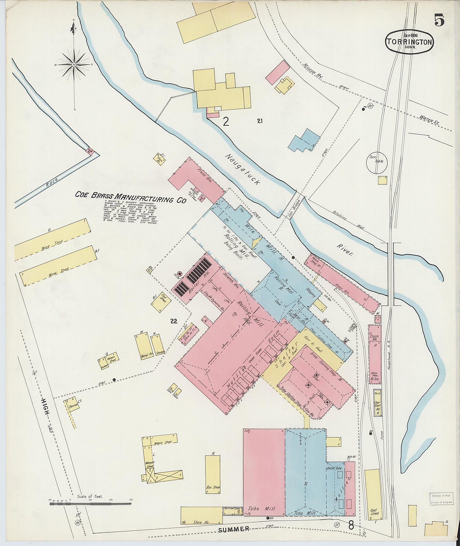 This old map of Torrington, Litchfield County, Connecticut was created by Sanborn Map Company in 1896