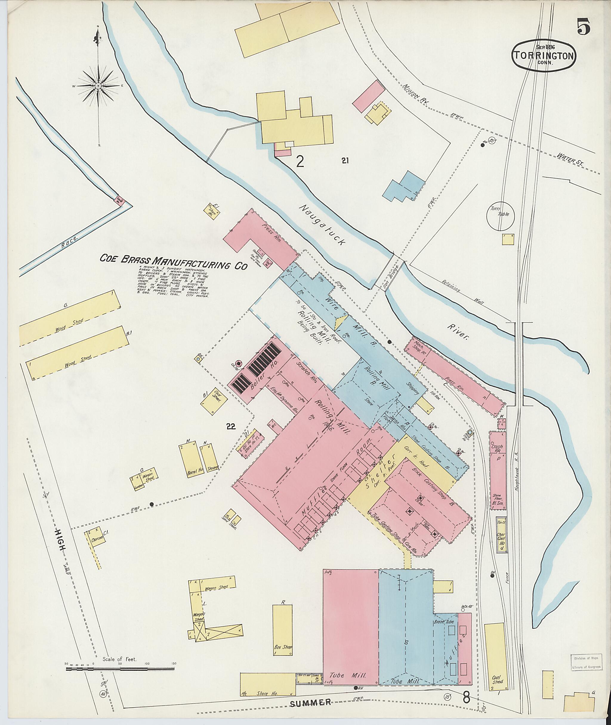 This old map of Torrington, Litchfield County, Connecticut was created by Sanborn Map Company in 1896