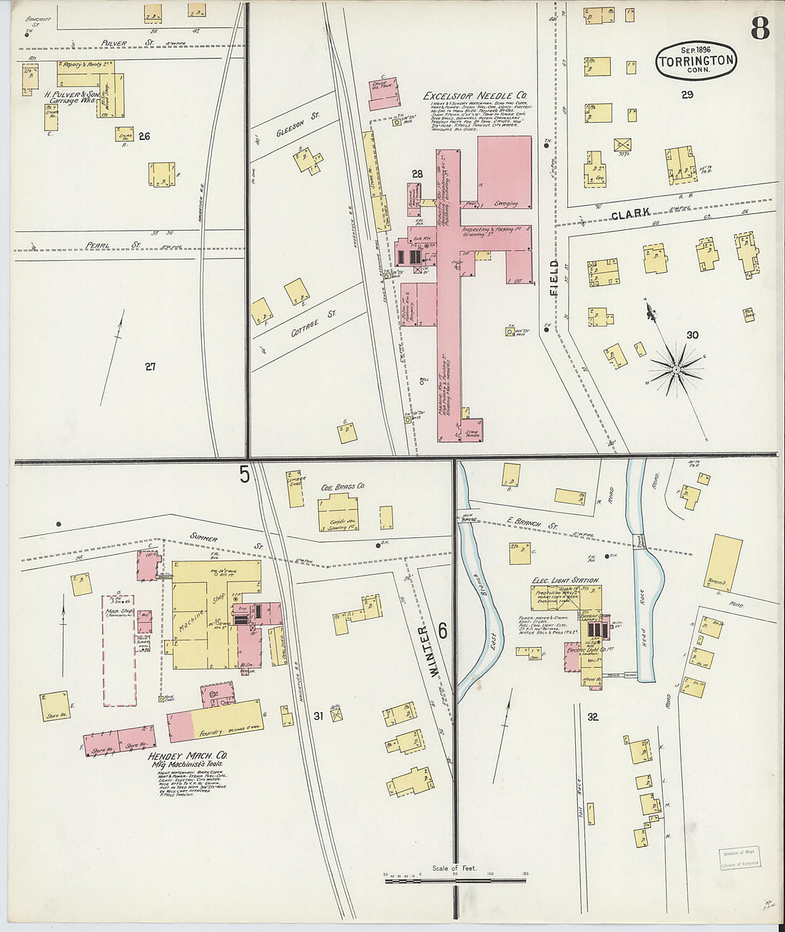 This old map of Torrington, Litchfield County, Connecticut was created by Sanborn Map Company in 1896