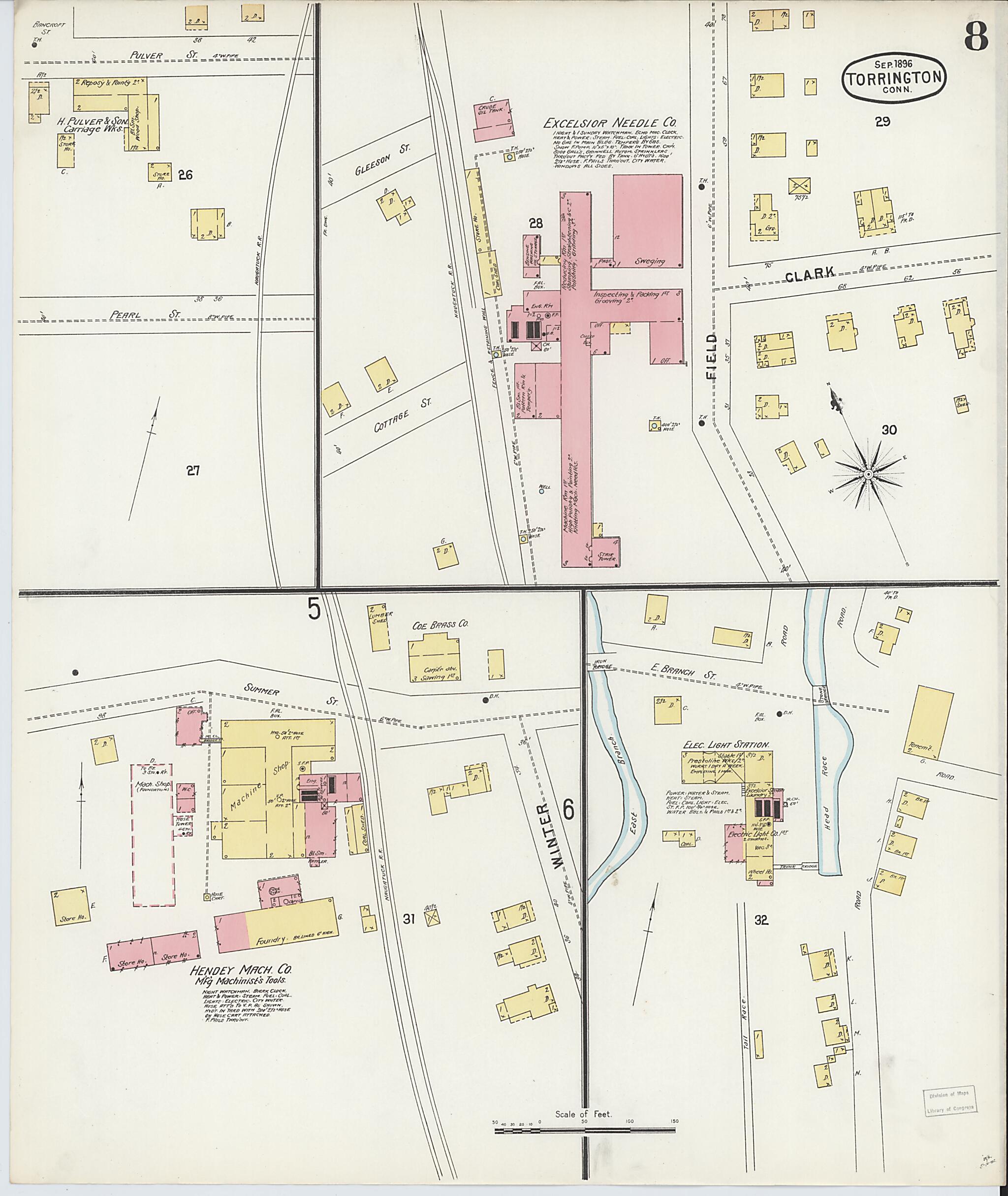 This old map of Torrington, Litchfield County, Connecticut was created by Sanborn Map Company in 1896