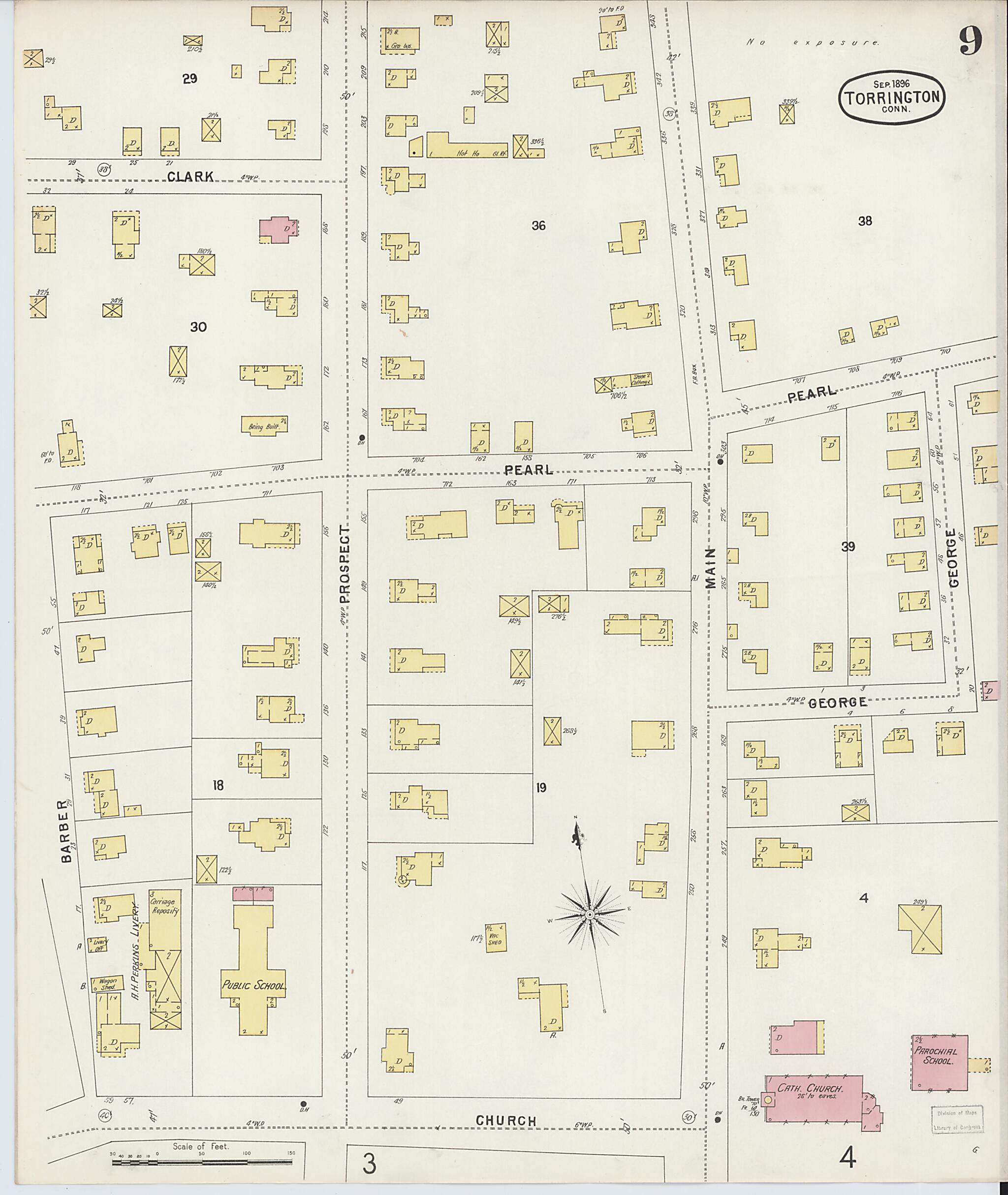 This old map of Torrington, Litchfield County, Connecticut was created by Sanborn Map Company in 1896
