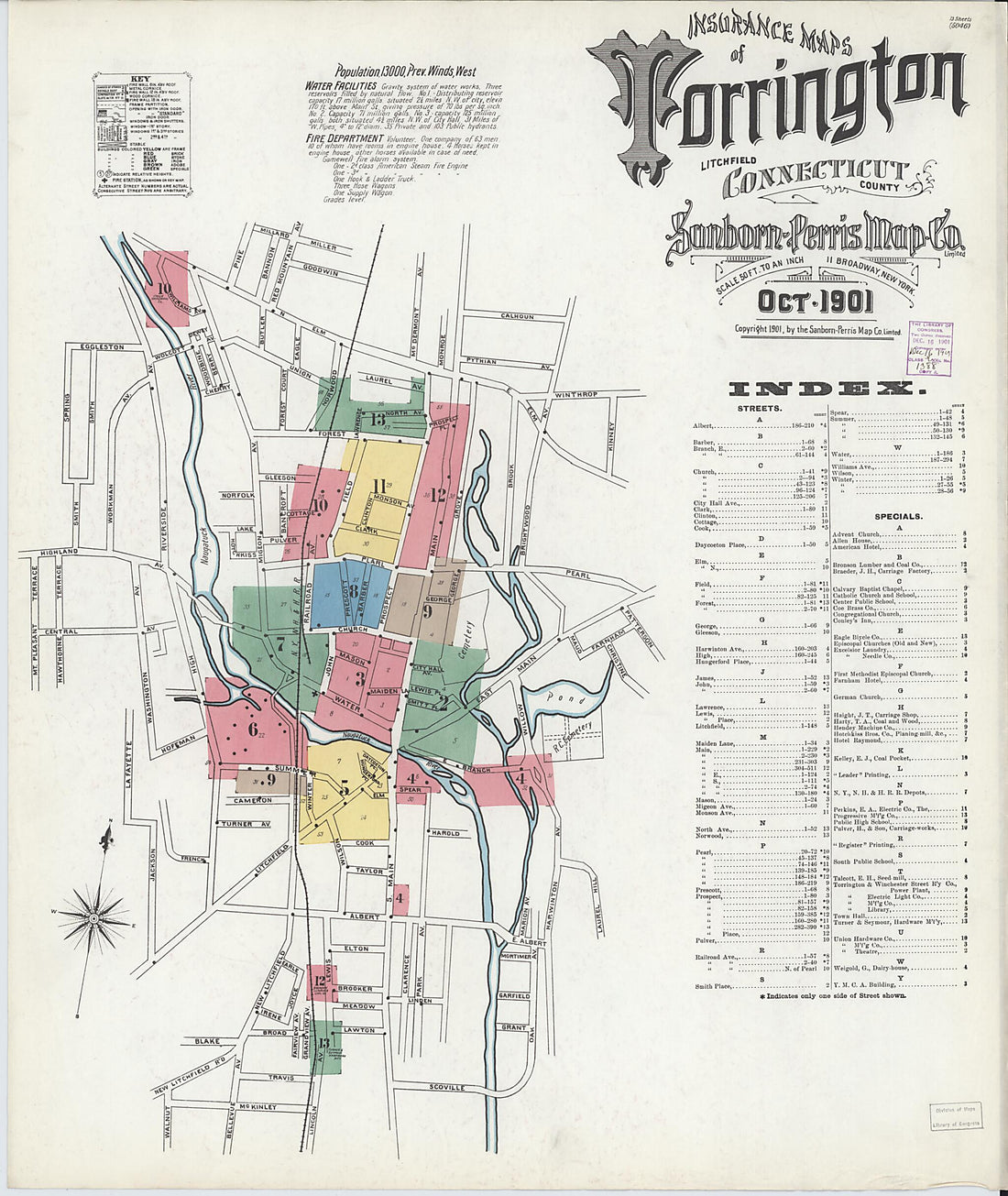 This old map of Torrington, Litchfield County, Connecticut was created by Sanborn Map Company in 1901
