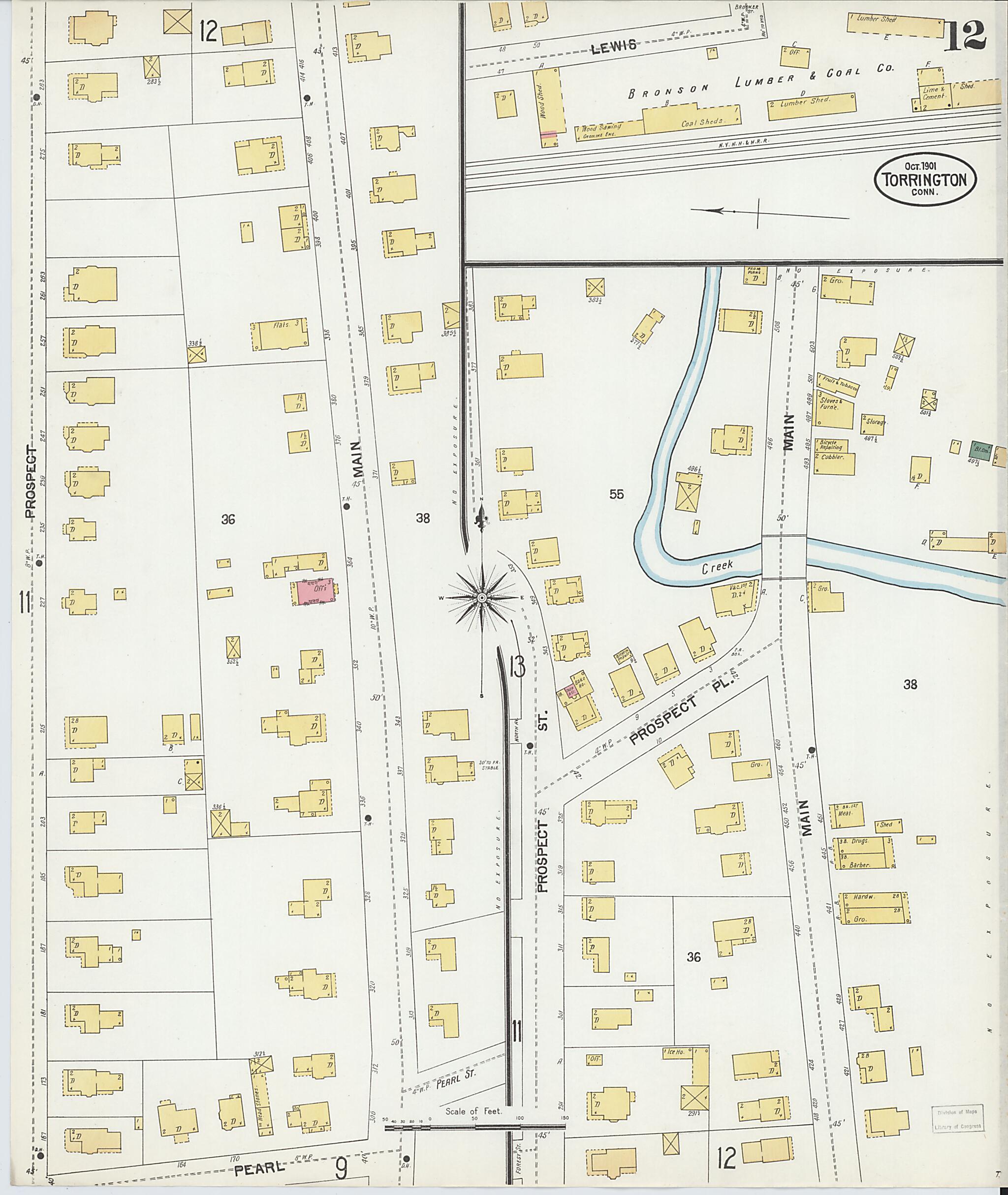 This old map of Torrington, Litchfield County, Connecticut was created by Sanborn Map Company in 1901