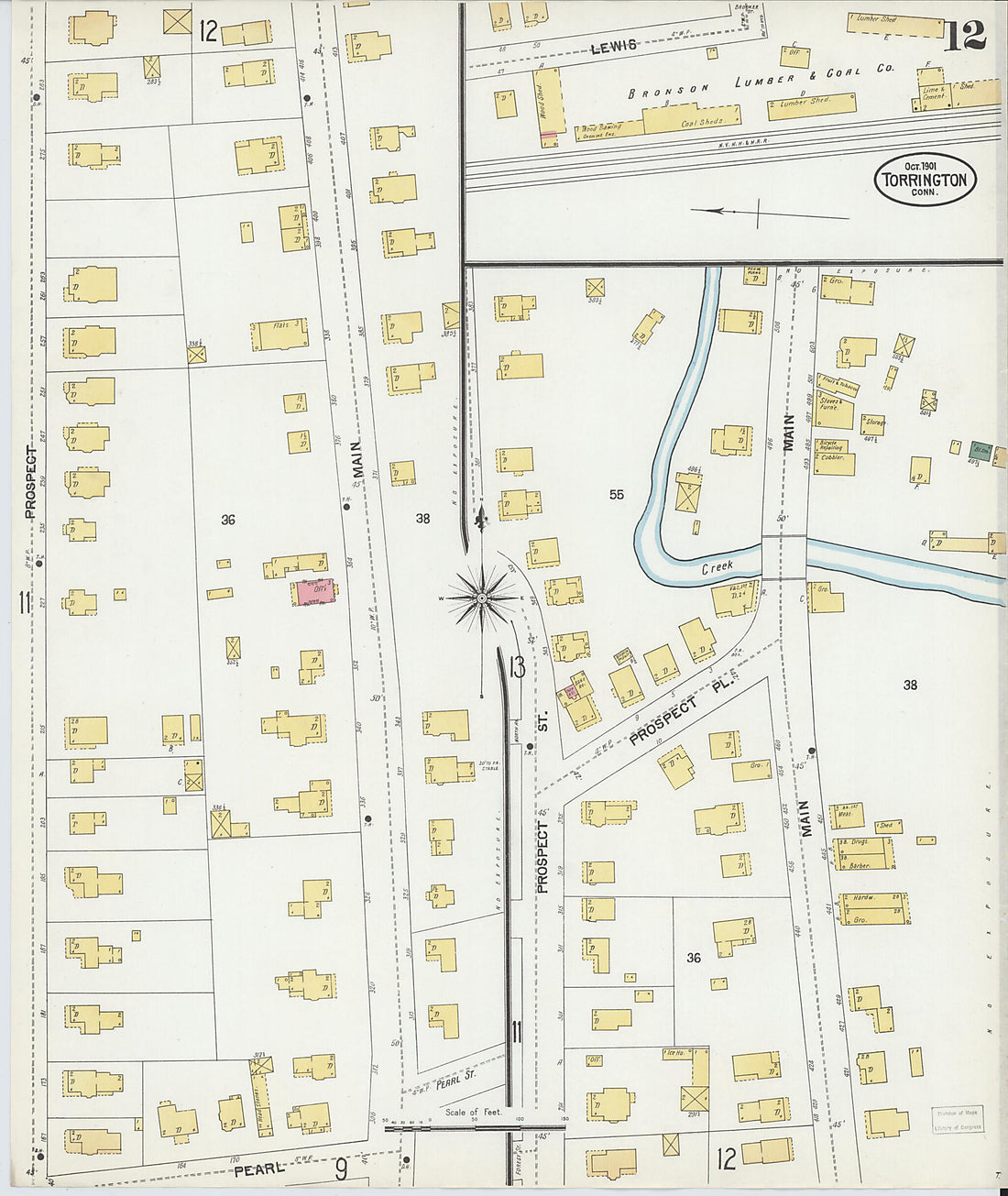This old map of Torrington, Litchfield County, Connecticut was created by Sanborn Map Company in 1901