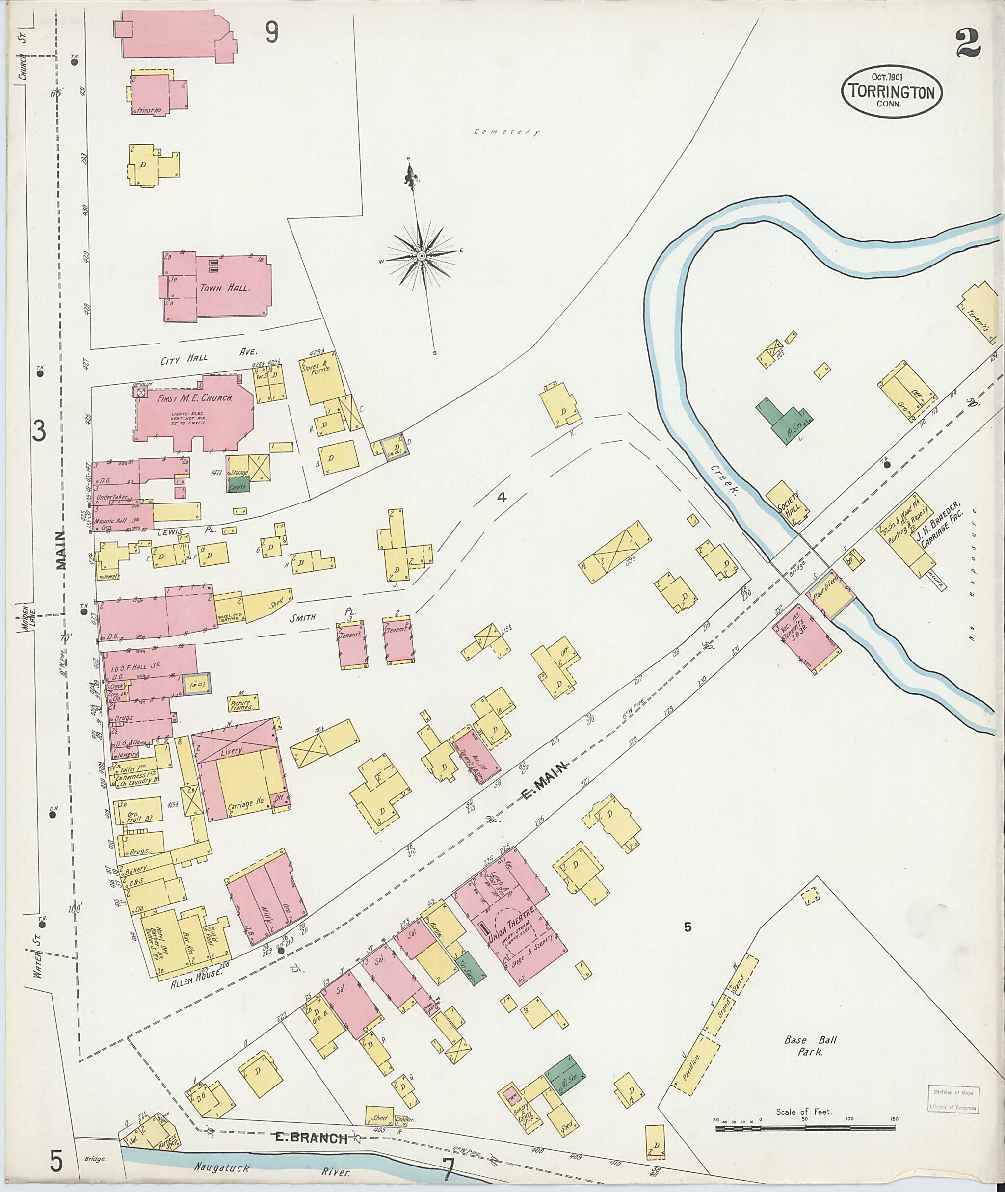 This old map of Torrington, Litchfield County, Connecticut was created by Sanborn Map Company in 1901