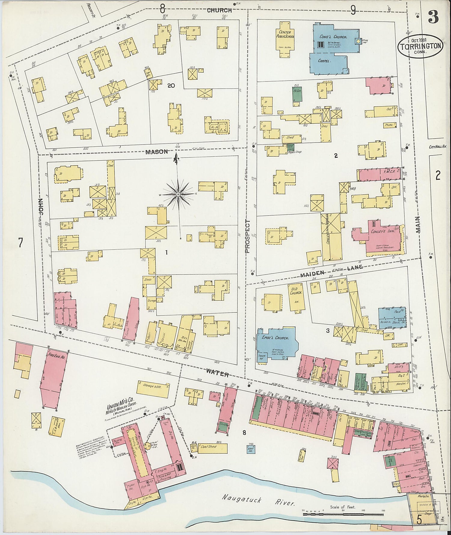 This old map of Torrington, Litchfield County, Connecticut was created by Sanborn Map Company in 1901