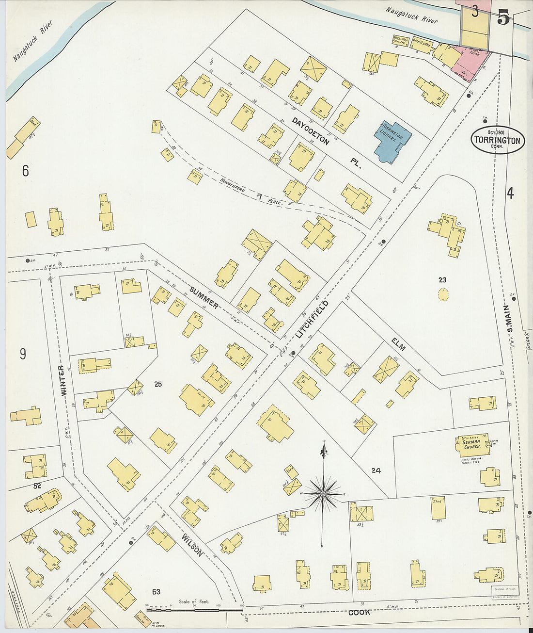 This old map of Torrington, Litchfield County, Connecticut was created by Sanborn Map Company in 1901