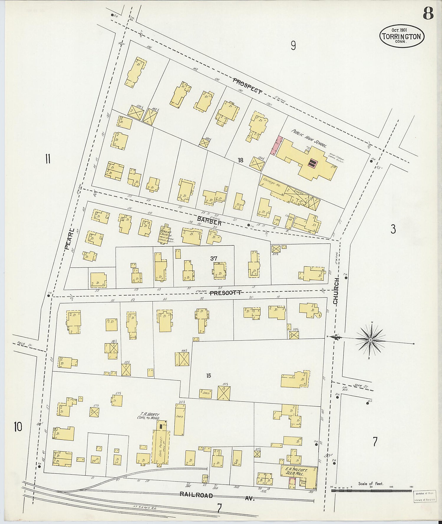 This old map of Torrington, Litchfield County, Connecticut was created by Sanborn Map Company in 1901