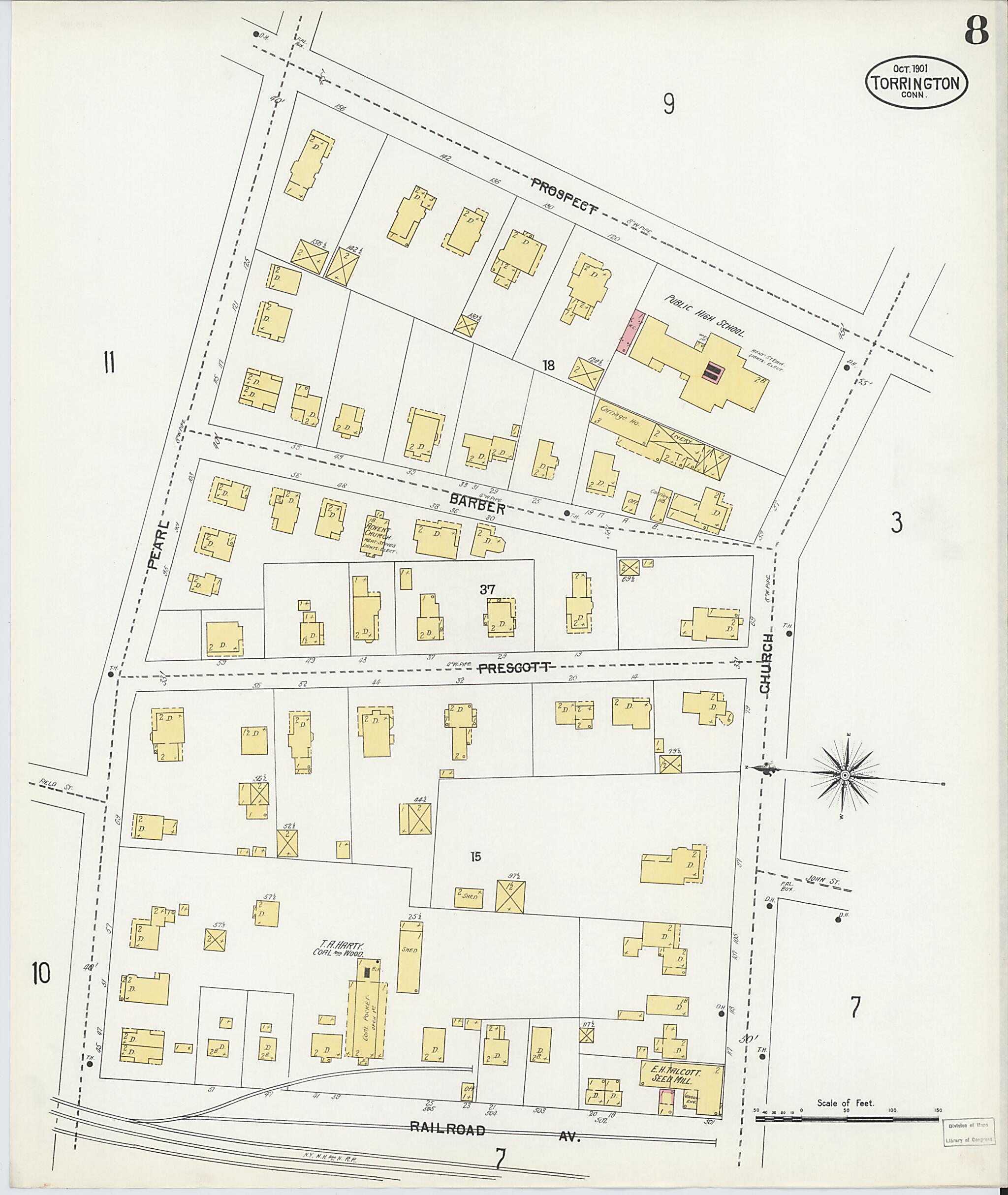 This old map of Torrington, Litchfield County, Connecticut was created by Sanborn Map Company in 1901