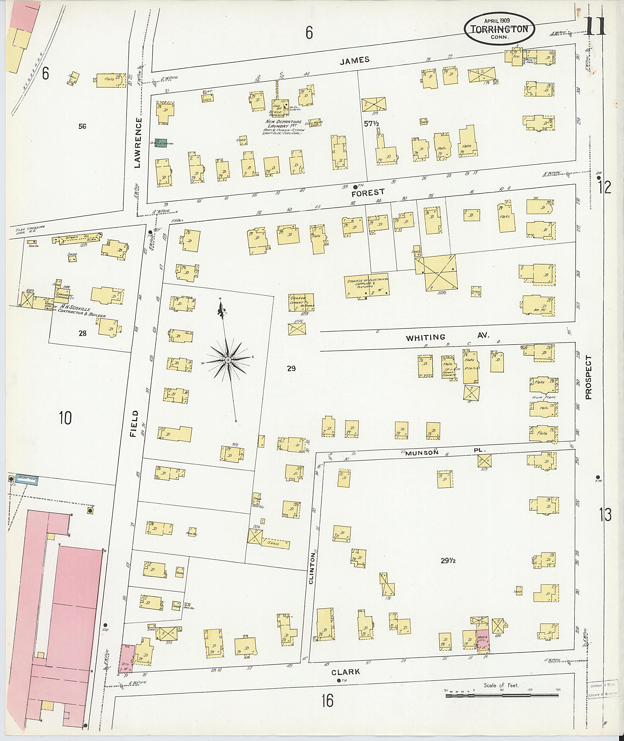 This old map of Torrington, Litchfield County, Connecticut was created by Sanborn Map Company in 1909