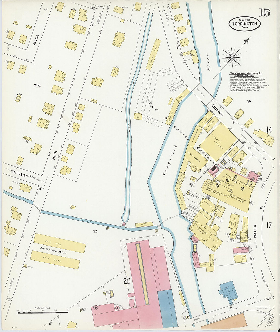 This old map of Torrington, Litchfield County, Connecticut was created by Sanborn Map Company in 1909