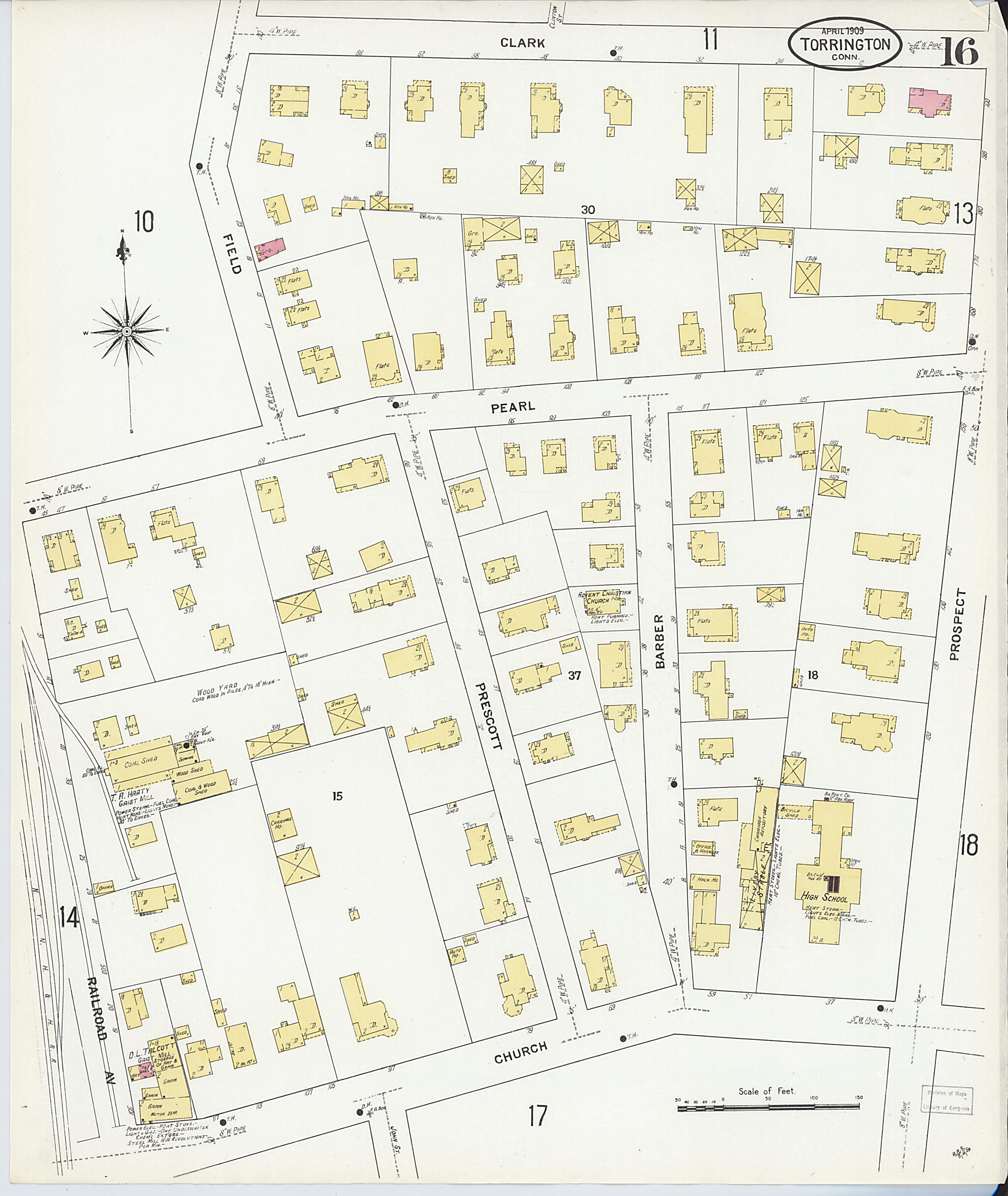 This old map of Torrington, Litchfield County, Connecticut was created by Sanborn Map Company in 1909