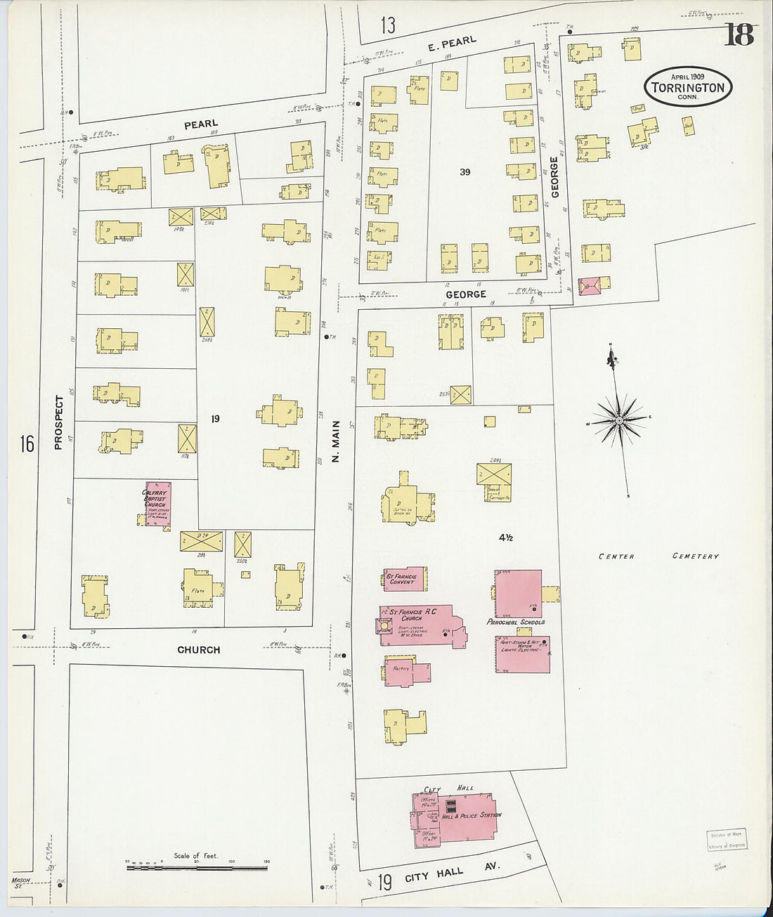This old map of Torrington, Litchfield County, Connecticut was created by Sanborn Map Company in 1909