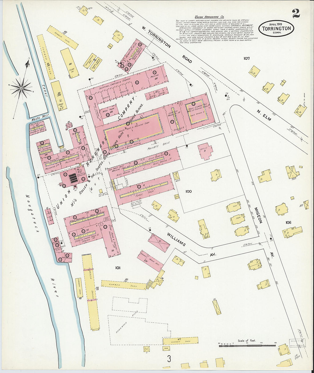 This old map of Torrington, Litchfield County, Connecticut was created by Sanborn Map Company in 1909
