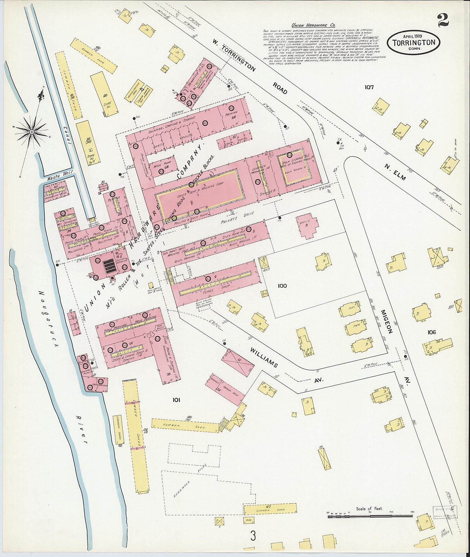 This old map of Torrington, Litchfield County, Connecticut was created by Sanborn Map Company in 1909