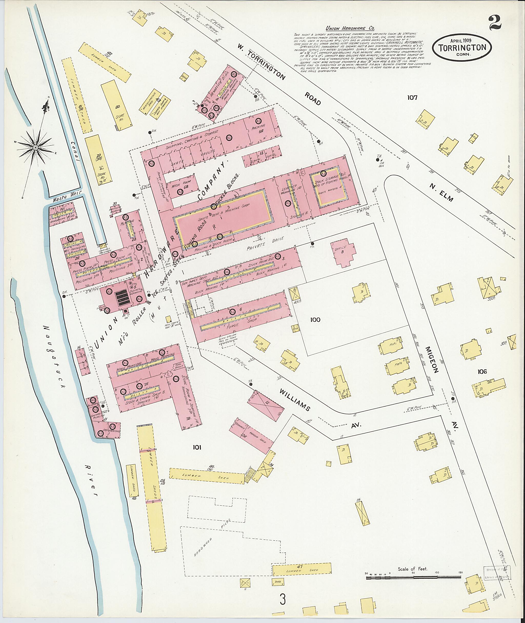 This old map of Torrington, Litchfield County, Connecticut was created by Sanborn Map Company in 1909