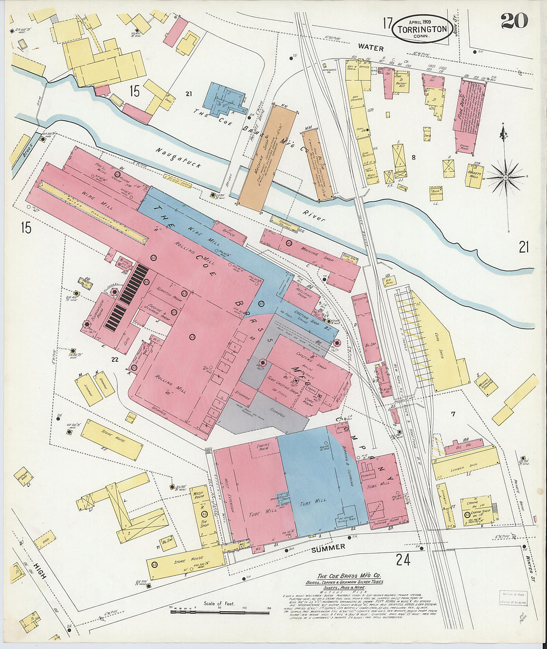 This old map of Torrington, Litchfield County, Connecticut was created by Sanborn Map Company in 1909