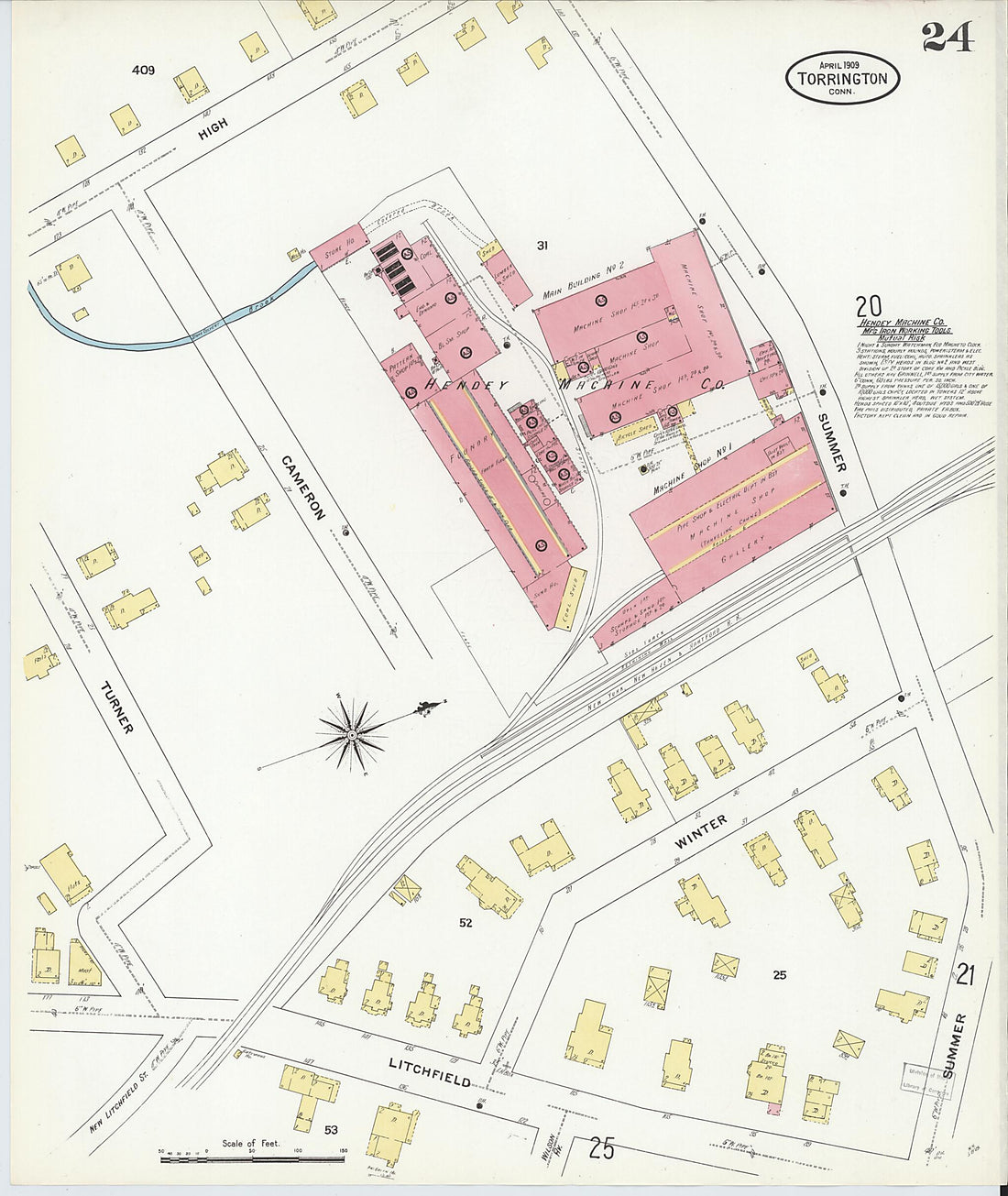 This old map of Torrington, Litchfield County, Connecticut was created by Sanborn Map Company in 1909